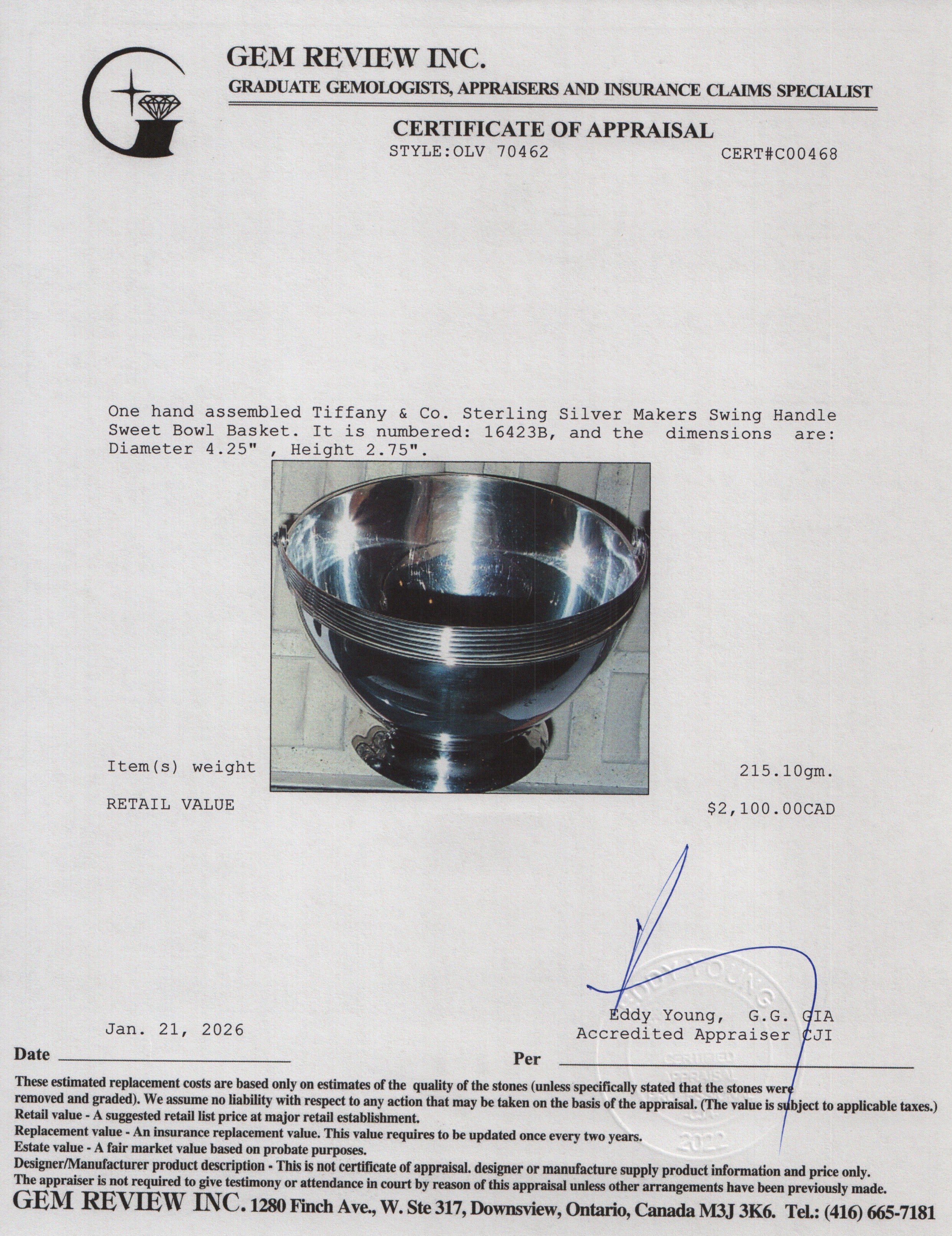 Tiffany & Co. Sterling Silver Makers Swing Handle Sweet Bowl Basket