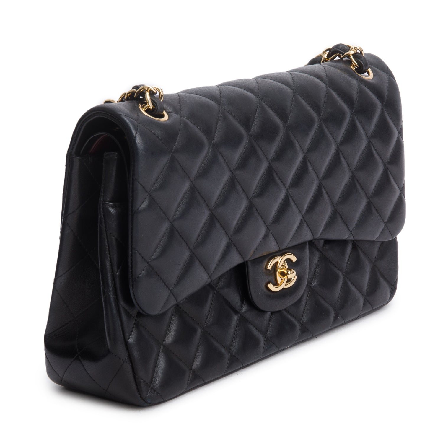 Chanel Black Quilted Lambskin Leather Classic Jumbo Double Flap Bag