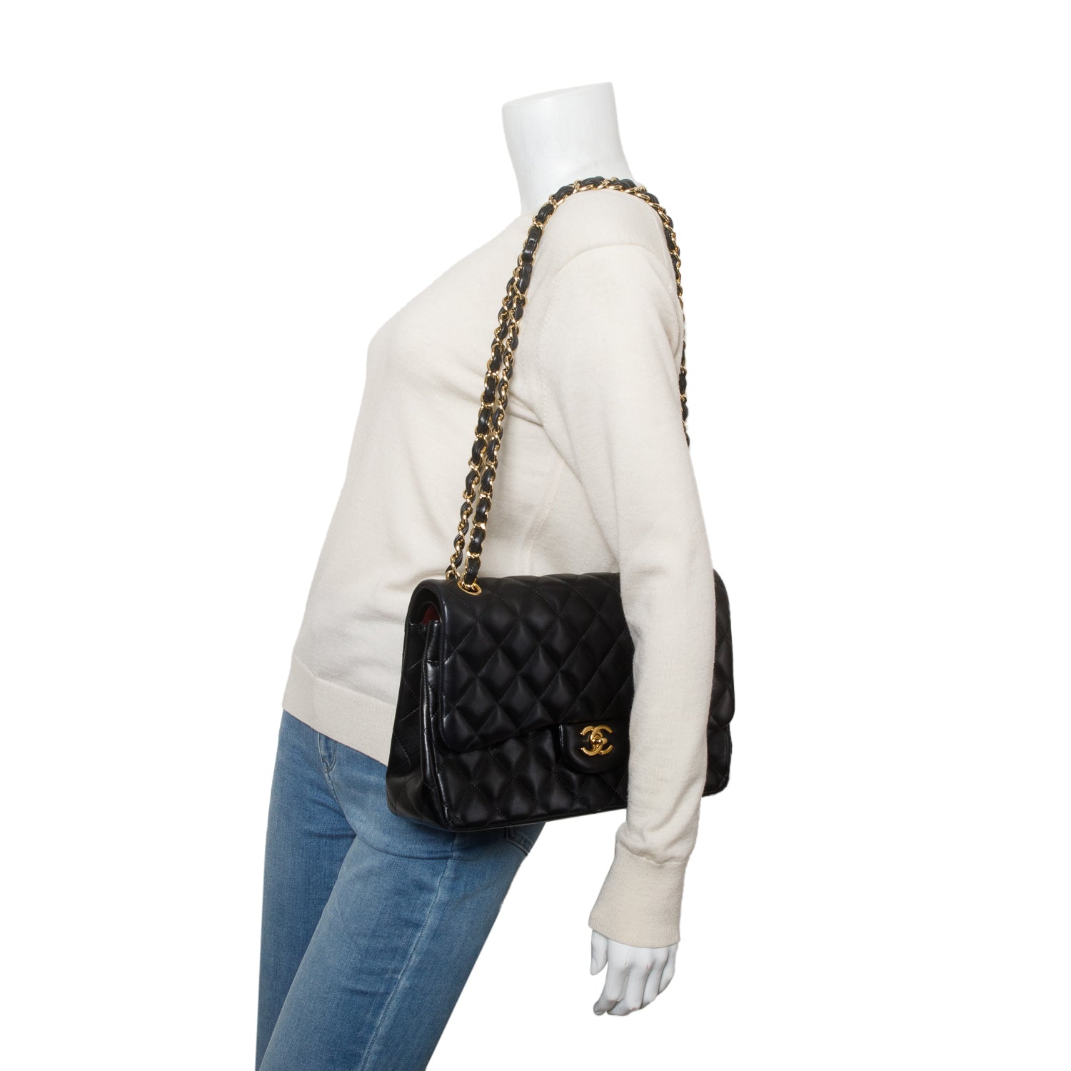 Chanel Black Quilted Lambskin Leather Classic Jumbo Double Flap Bag