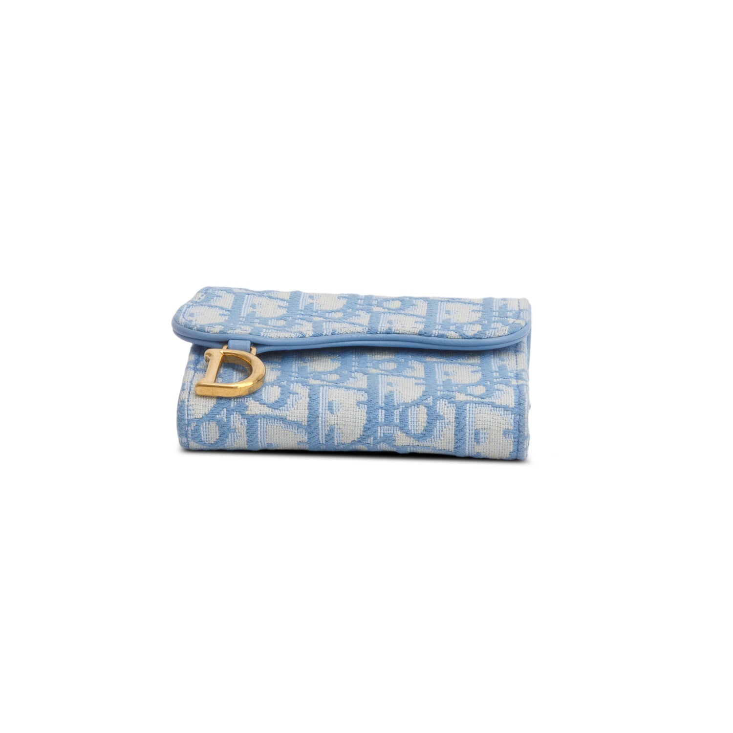 Christian Dior Light Blue Oblique Jaquard Saddle Lotus Wallet w/ Box