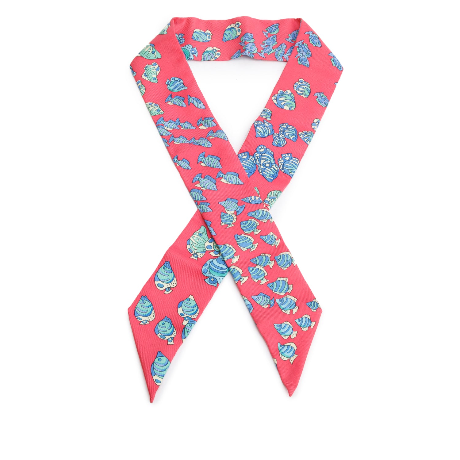 Hermes Pink Multicolor 'Rencontre Oceane' Silk Twilly w/ Box