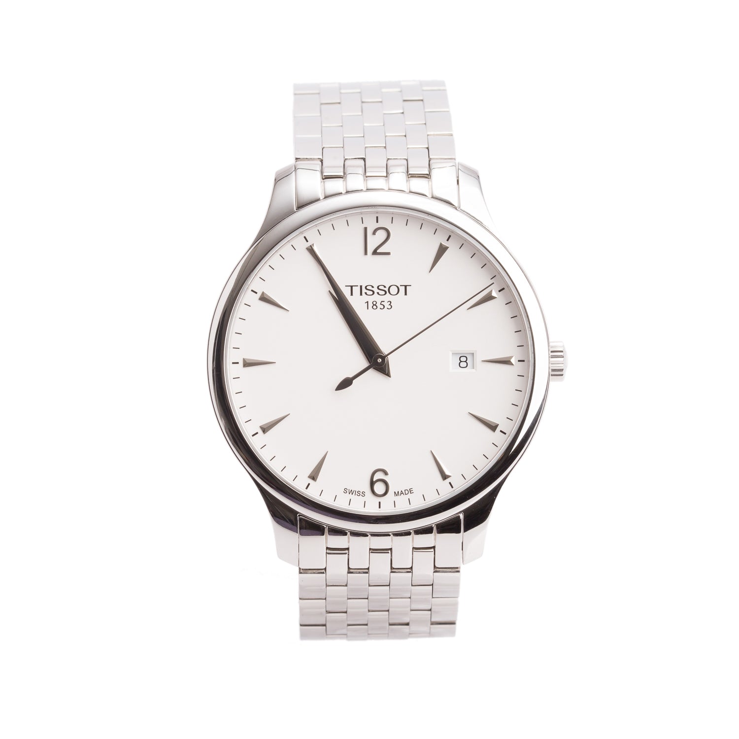 Tissot Stainless Steel Tradition 42 MM Quartz Watch Silver Dial w/ Box & Papers