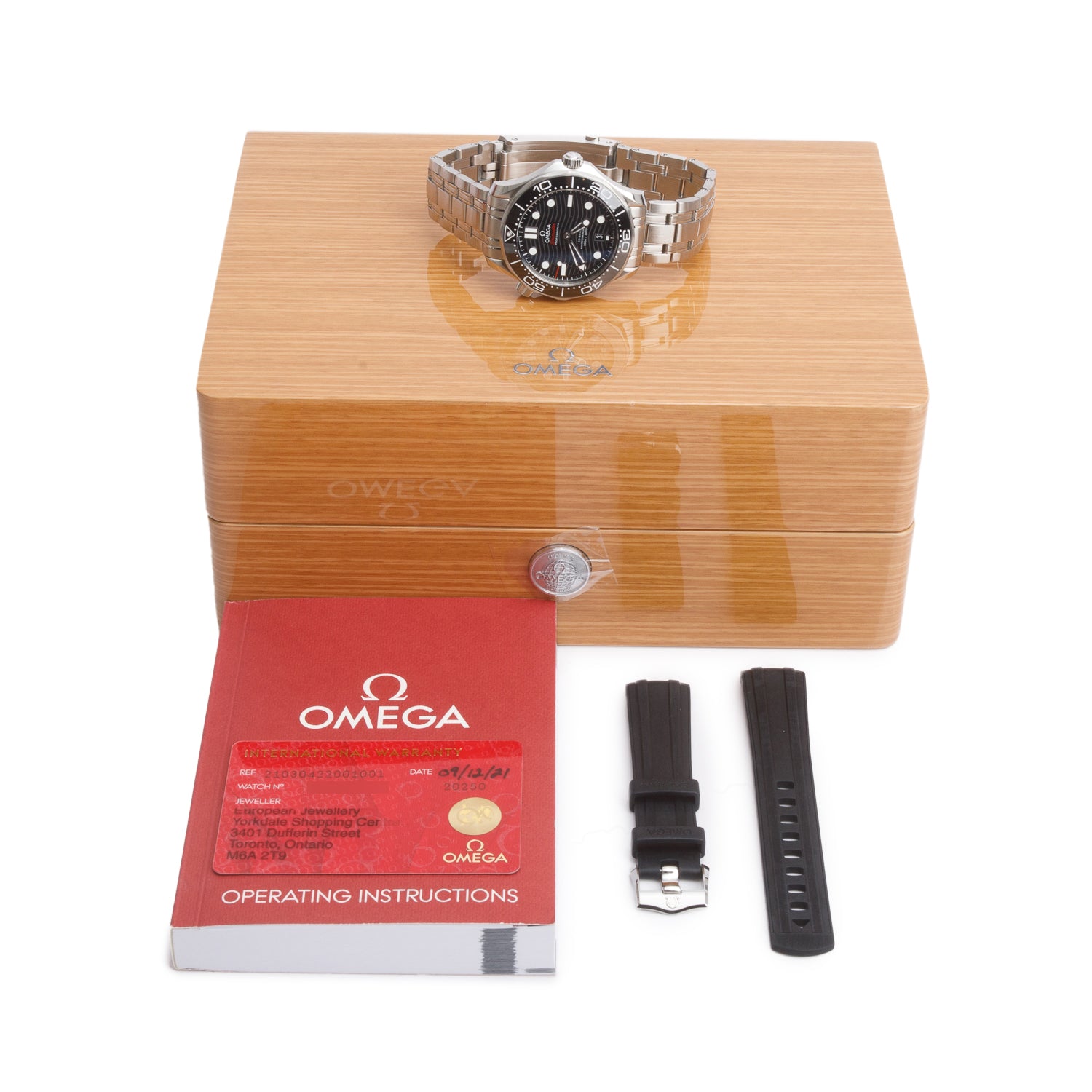 Omega Stainless Steel Seamaster Diver 300M Co-Axial Master Chronometer 42 MM Automatic Watch Black Dial w/ Box, Papers & Extra Strap