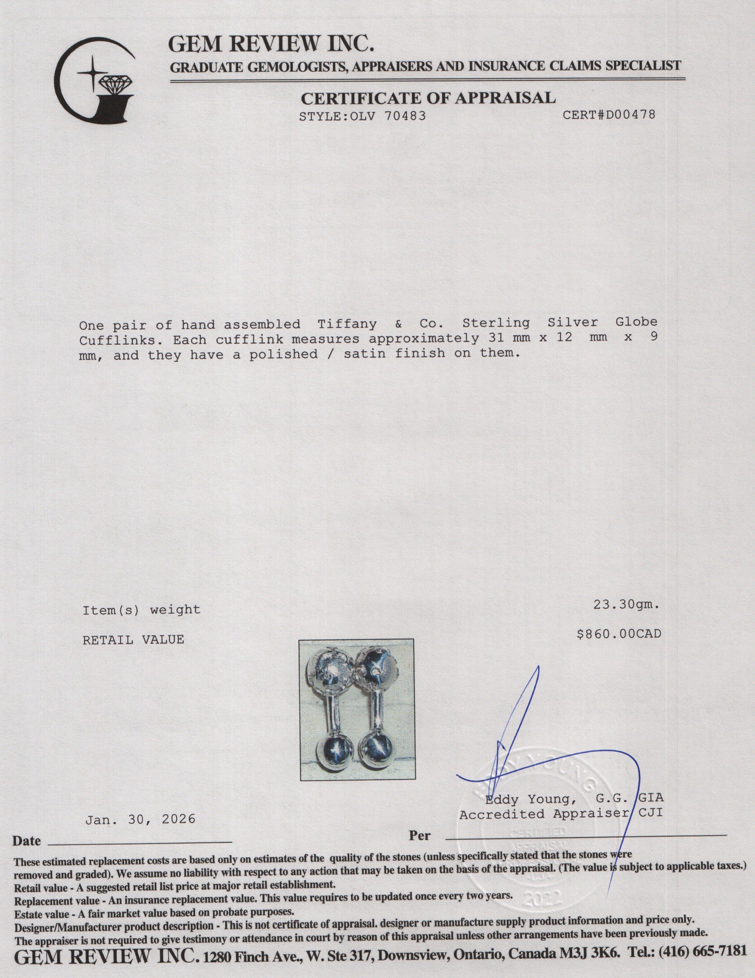 Tiffany & Co. Sterling Silver Globe Cufflinks