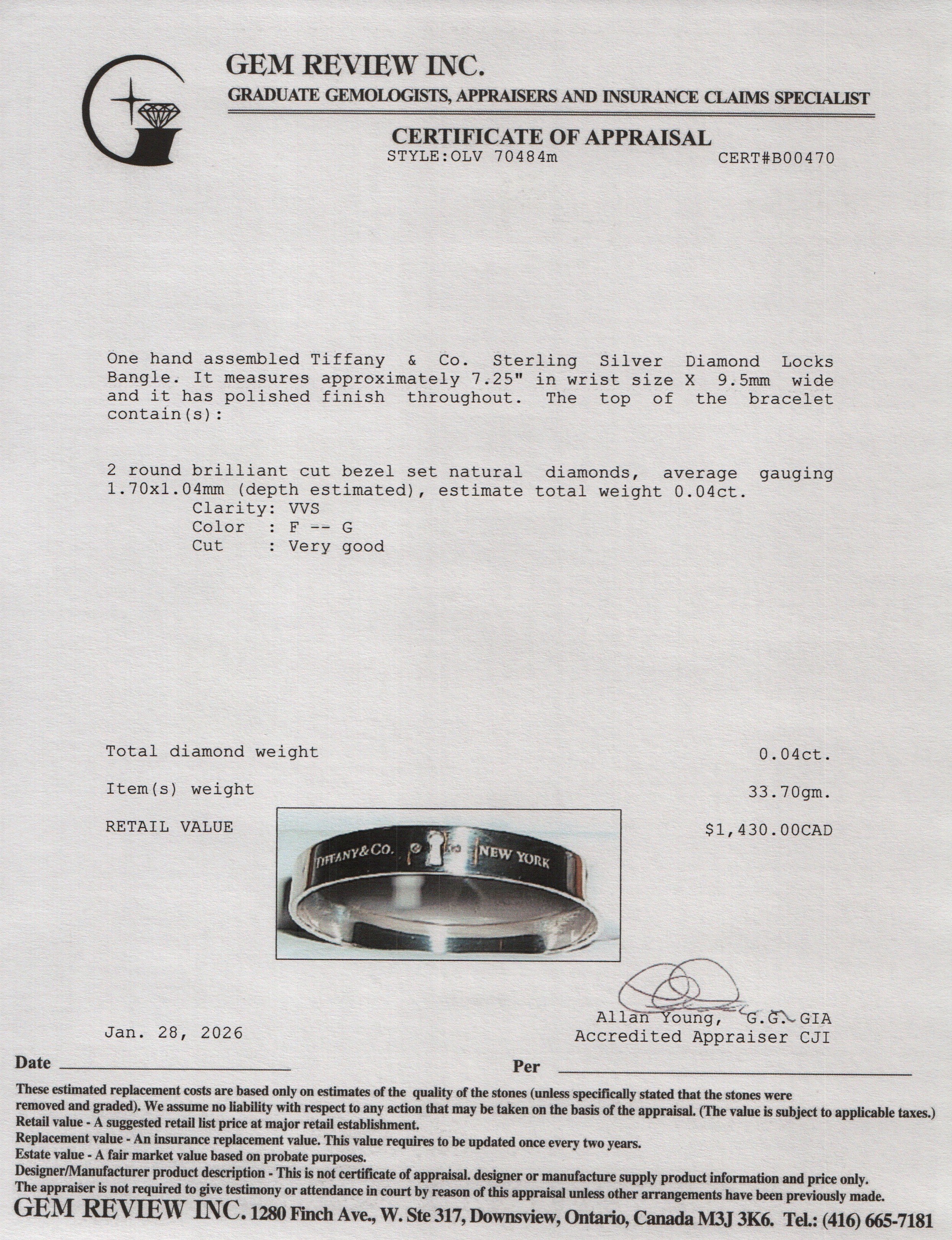 Tiffany & Co. Sterling Silver Diamond Locks Bangle