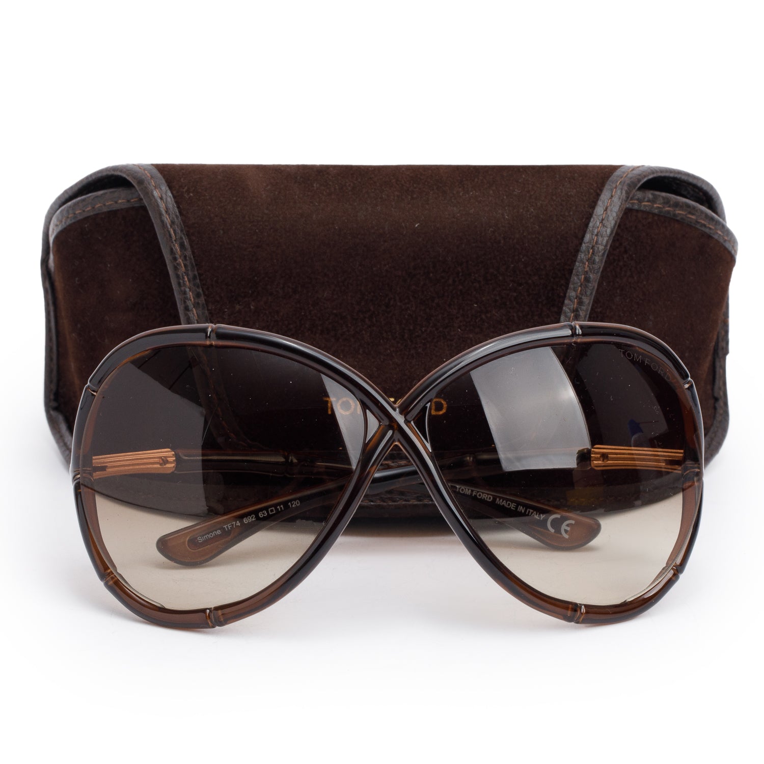 Tom Ford TF74 Brown Acetate Simone Bamboo Oversized Sunglasses w/ Case