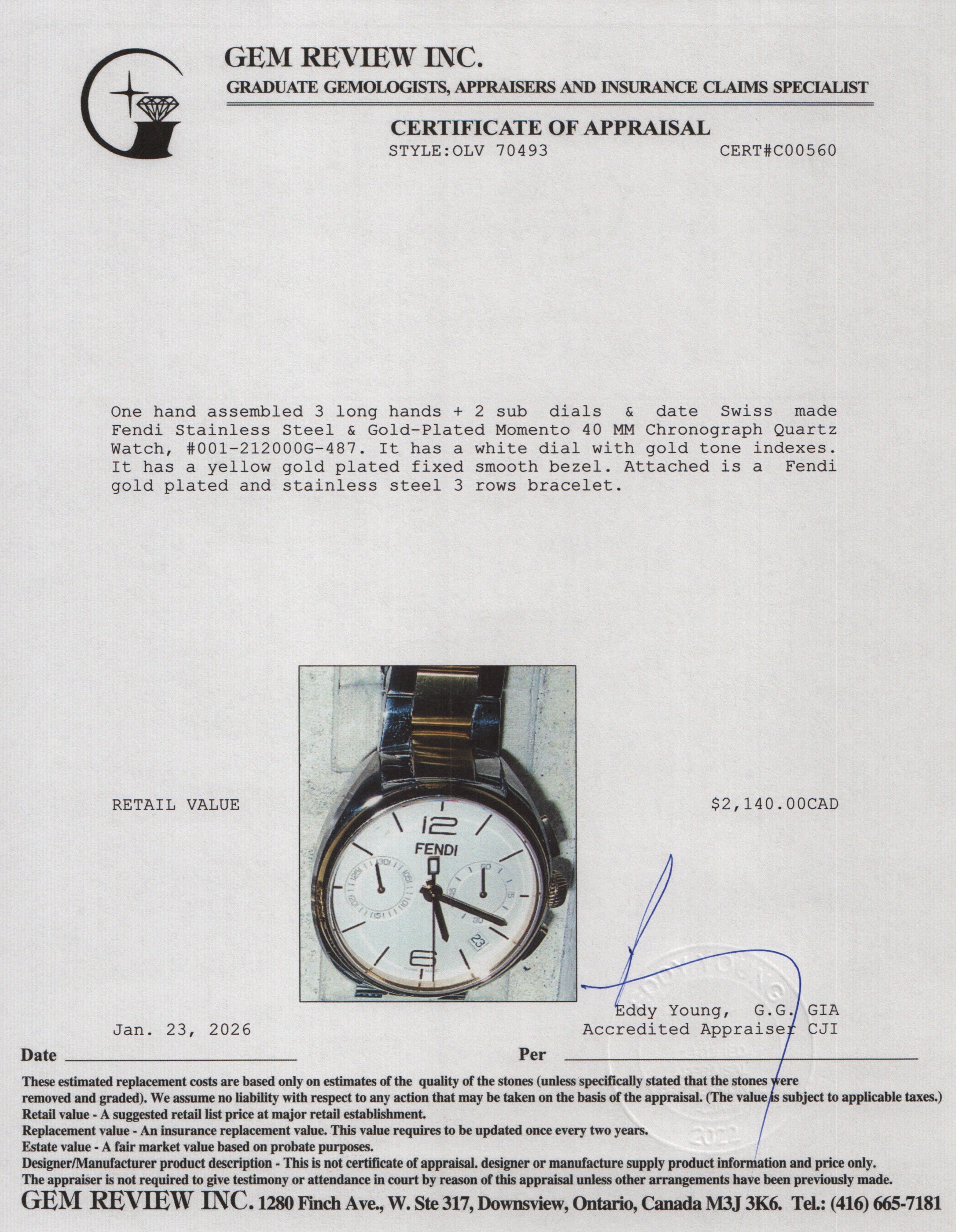 Fendi Stainless Steel & Gold-Plated Momento 40 MM Chronograph Quartz Watch w/ Box