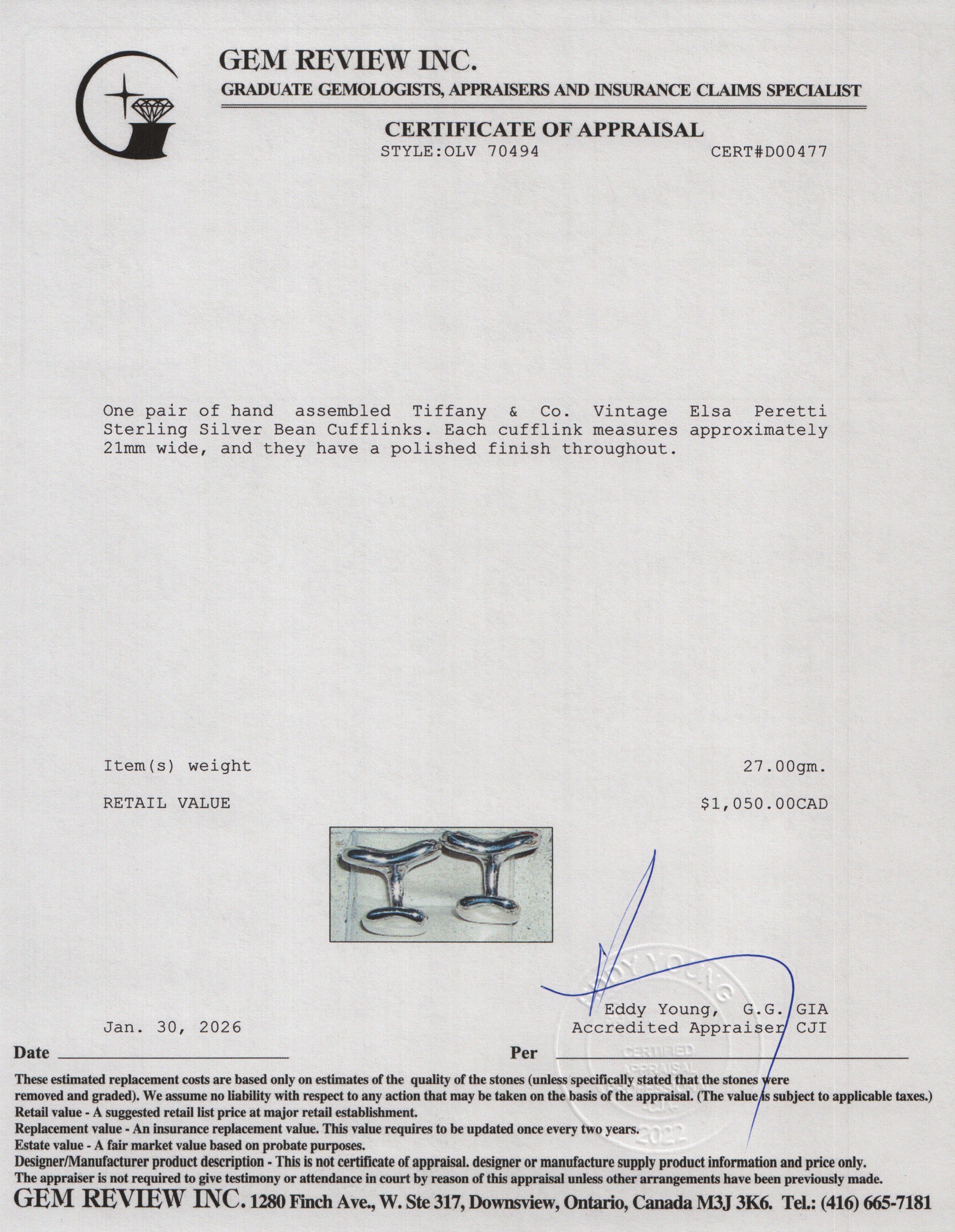 Tiffany & Co. Vintage Elsa Peretti Sterling Silver Bean Cufflinks