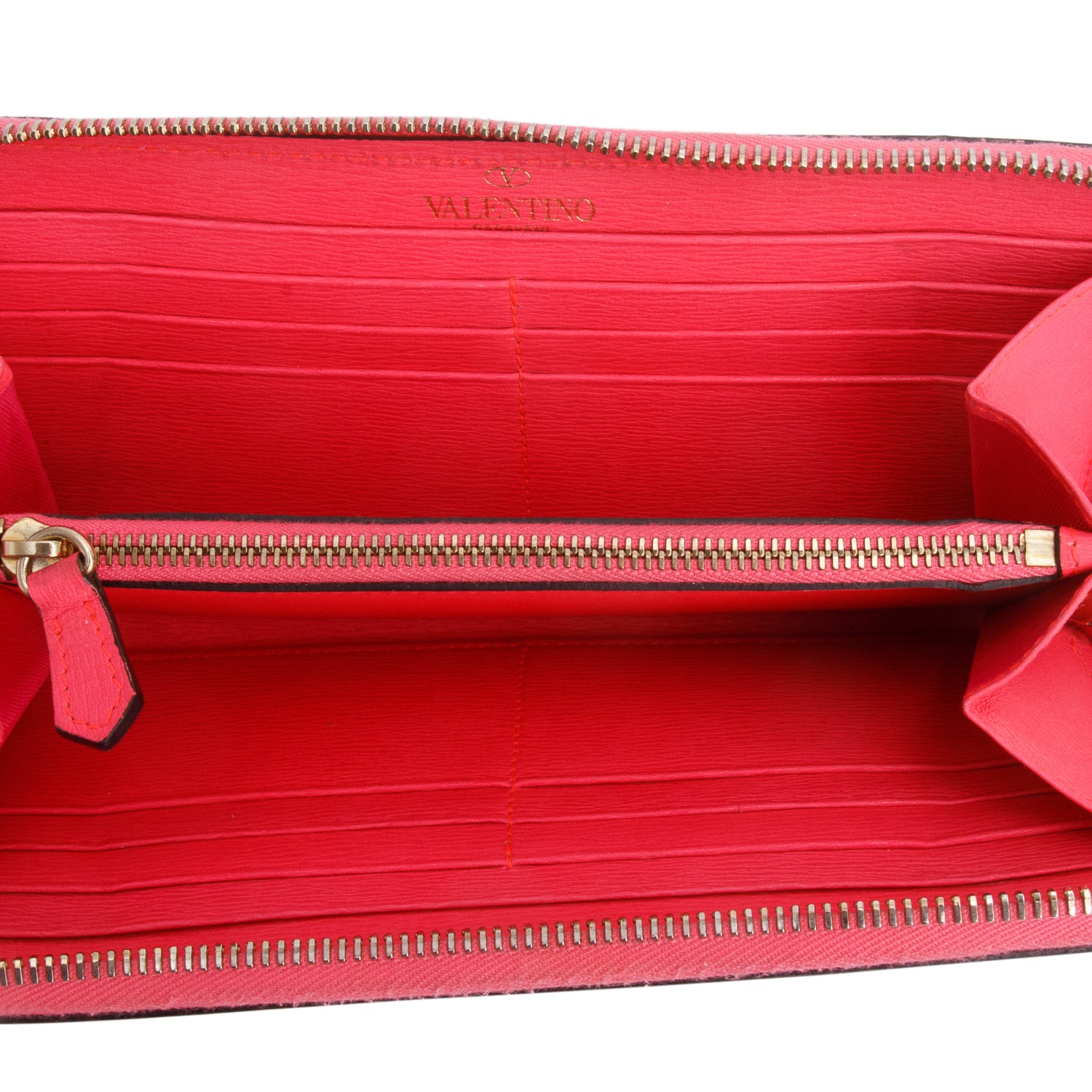 Valentino Pink Leather Rockstud Continental Zip Around Wallet