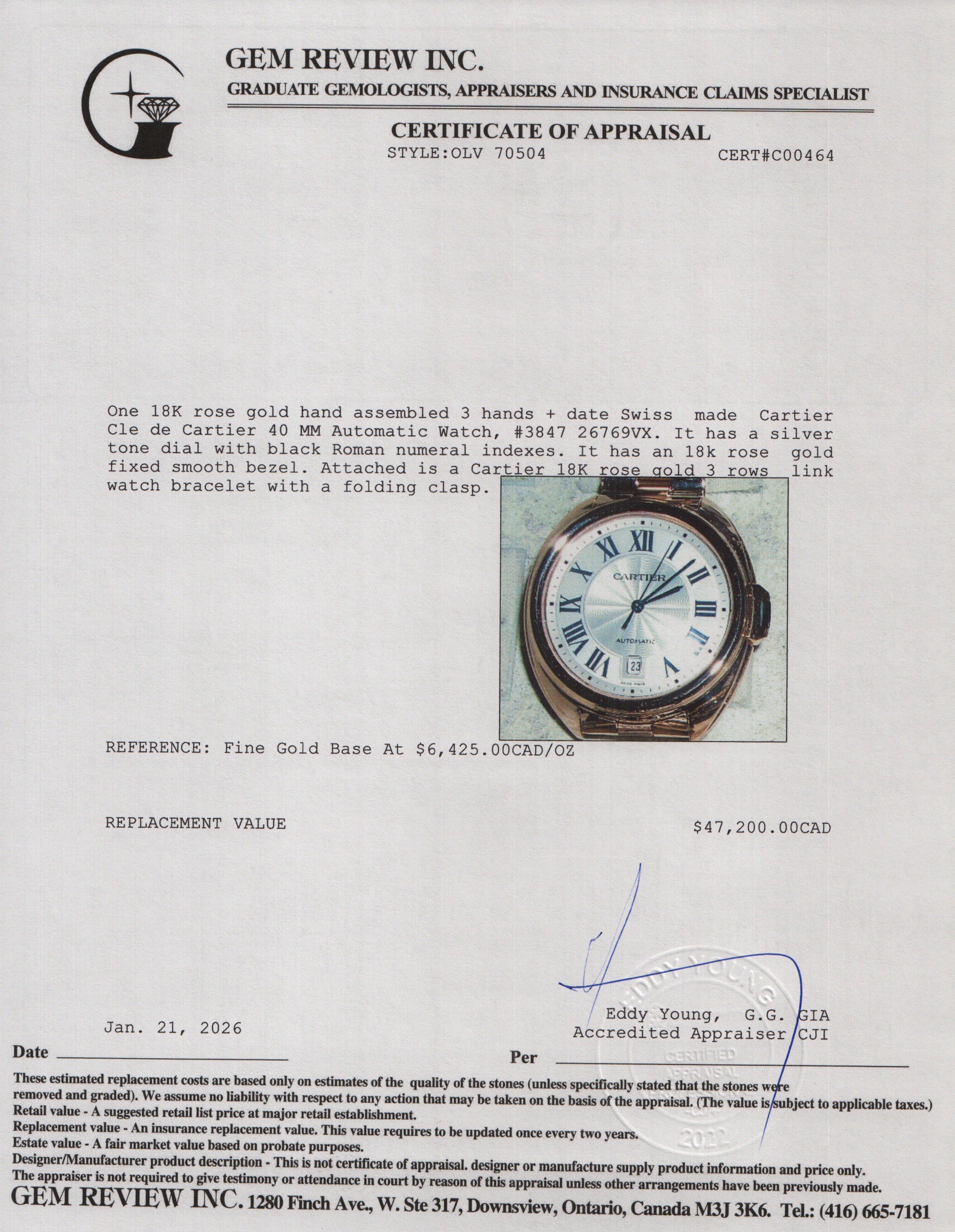 Cartier 18k Rose Gold Cle de Cartier 40 MM Automatic Watch 3847