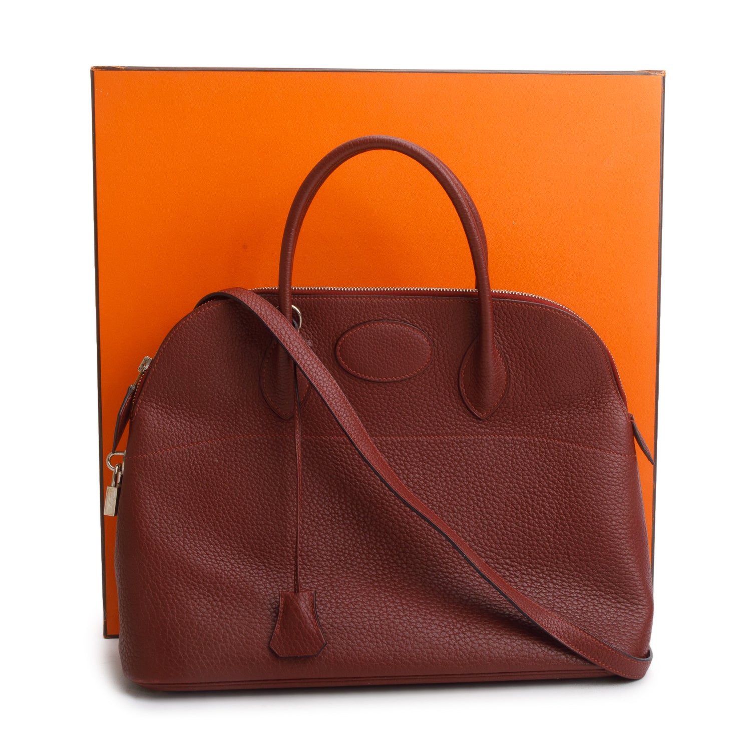 Hermes Rouge H Taurillon Clemence Bolide 35 w/ Box & Strap