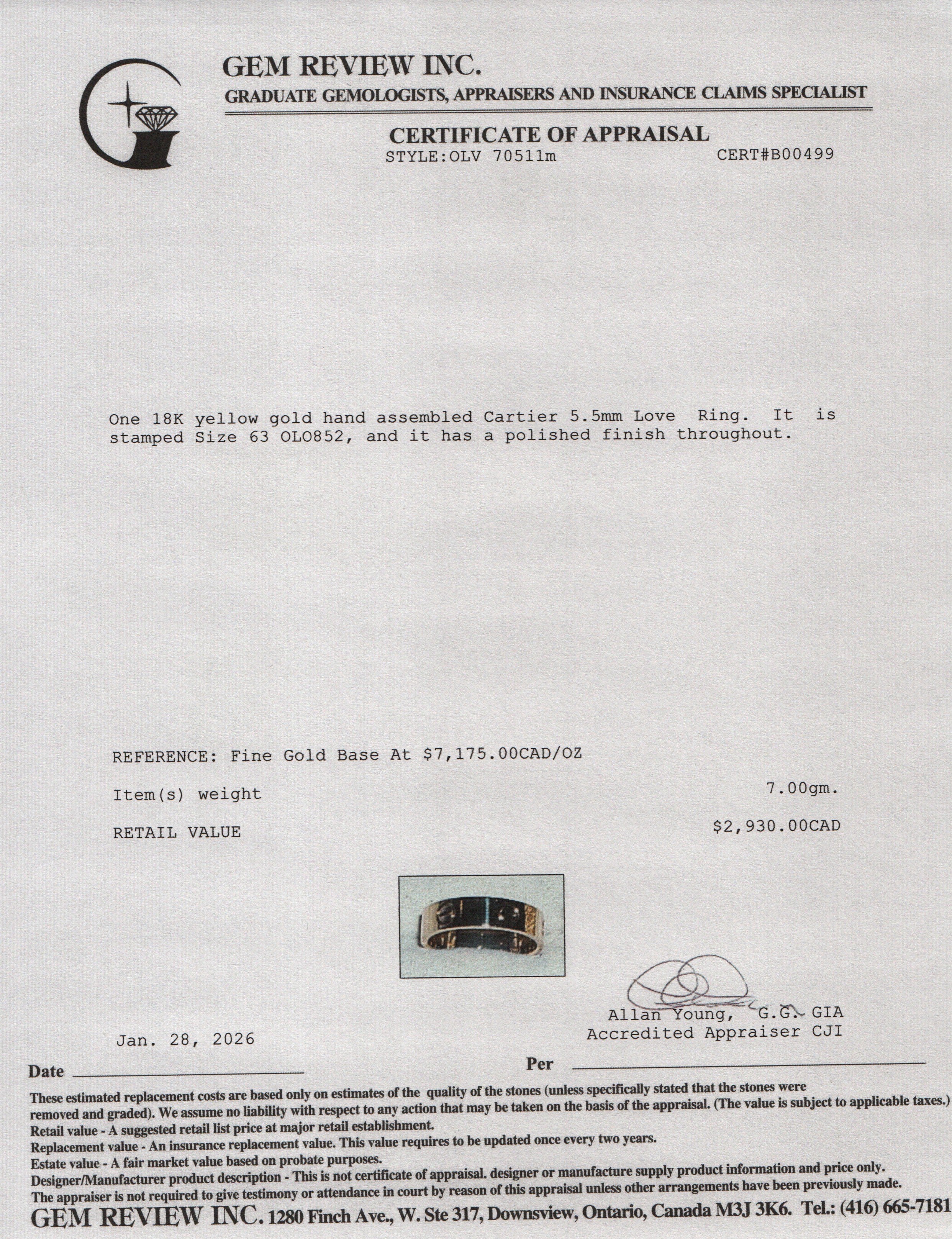 Cartier 18k Yellow Gold 5.5 MM Love Ring, Classic Model, Size 63 10.5