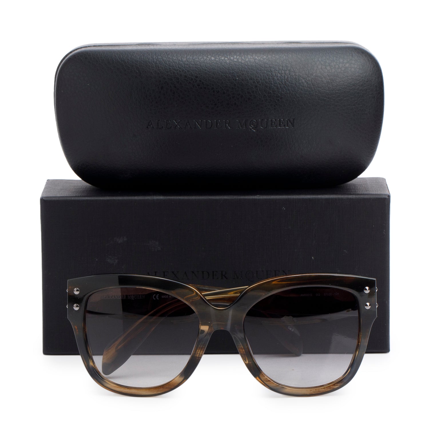 Alexander McQueen AM0051S Brown Gradient Acetate Square Sunglasses w/ Box & Case