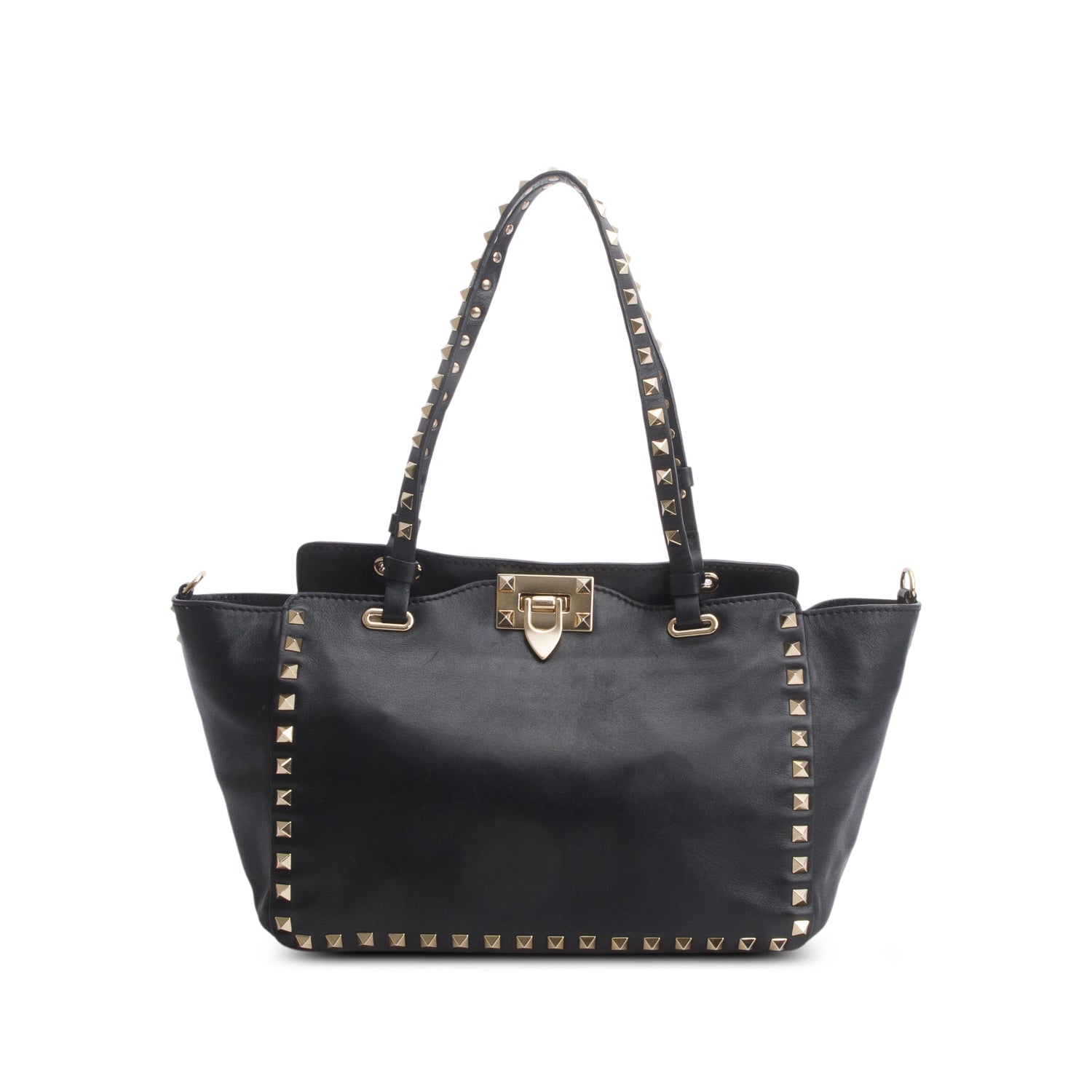 Valentino Black Calfskin Leather Small Rockstud Tote Bag w/ Strap