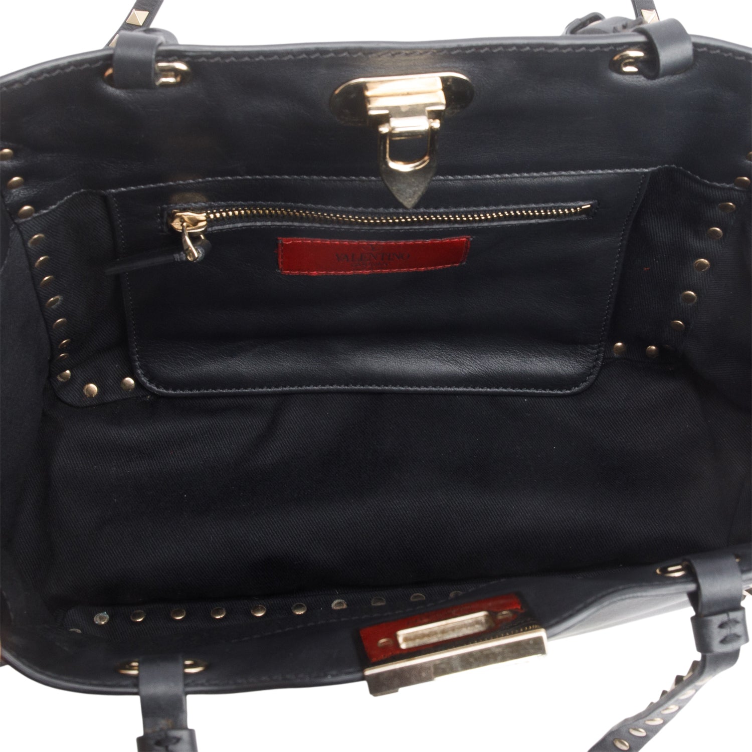 Valentino Black Calfskin Leather Small Rockstud Tote Bag w/ Strap