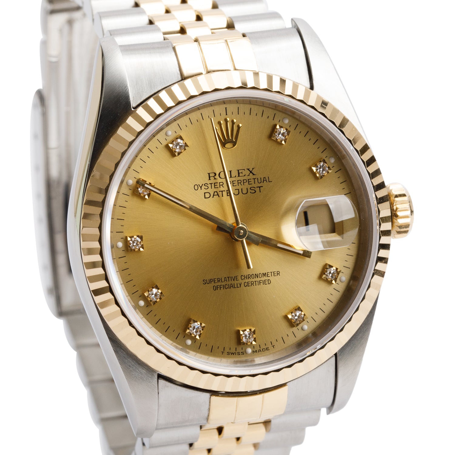 Rolex Stainless Steel & 18k Yellow Gold Datejust 36 MM Watch Gold Diamond Dial 16233 w/ Box & Papers