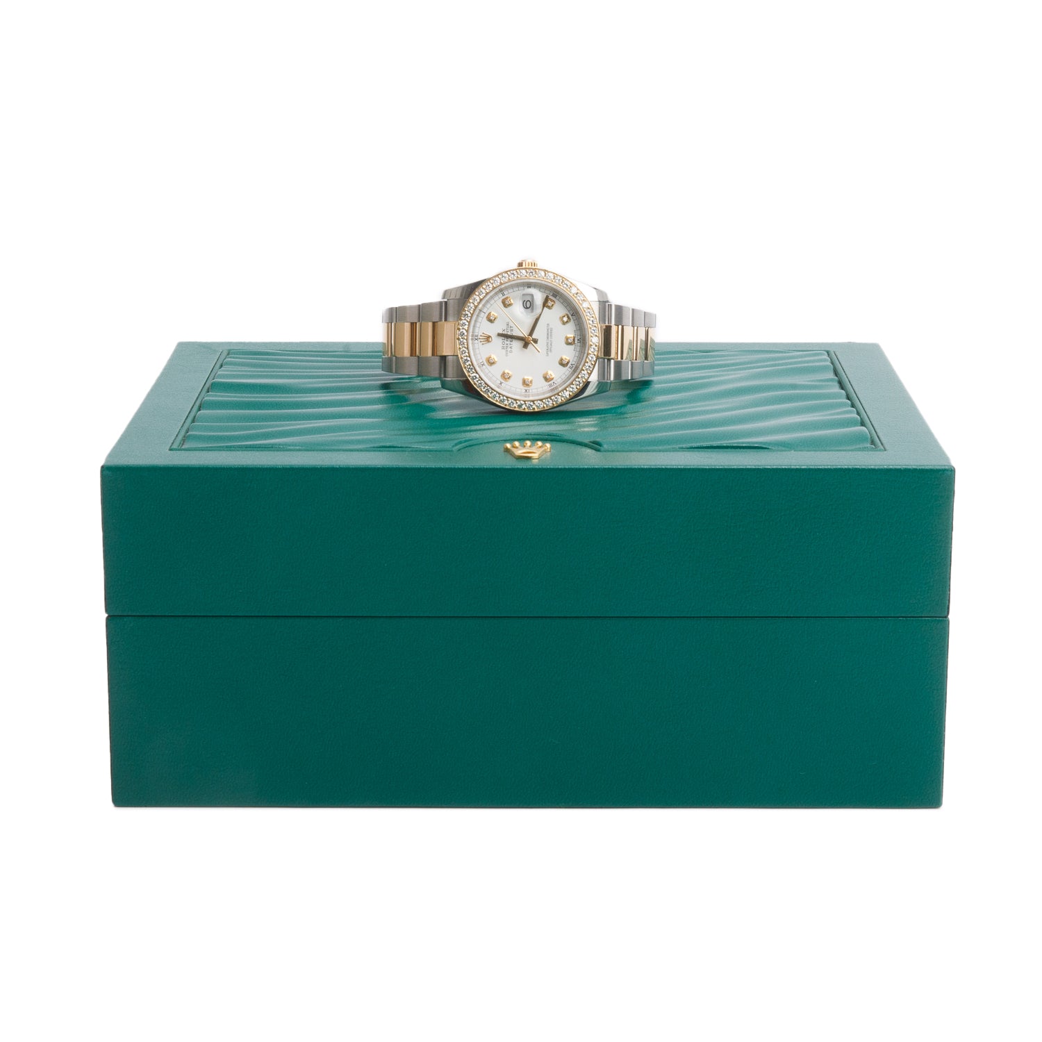 Rolex Stainless Steel & 18k Yellow Gold Diamond Bezel Datejust 36 MM Watch White Diamond Dial 116203 w/ Box