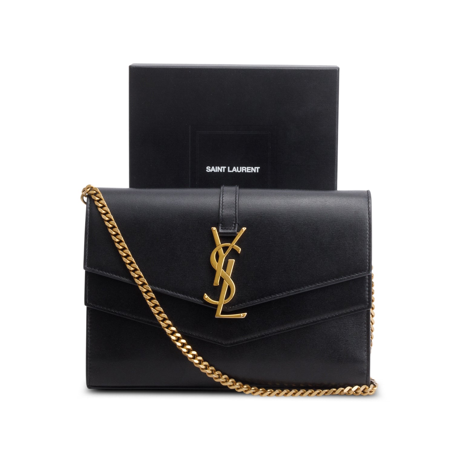 Saint Laurent Black Sulpice Leather Chain Wallet w/ Box