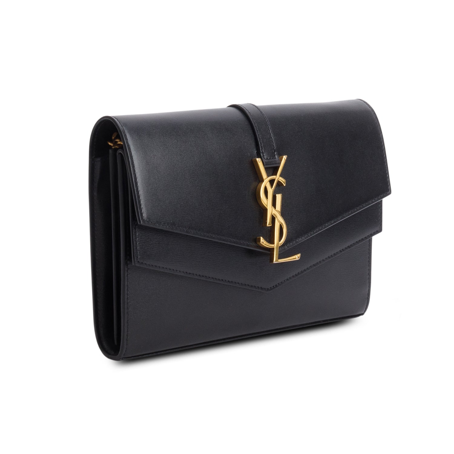 Saint Laurent Black Sulpice Leather Chain Wallet w/ Box