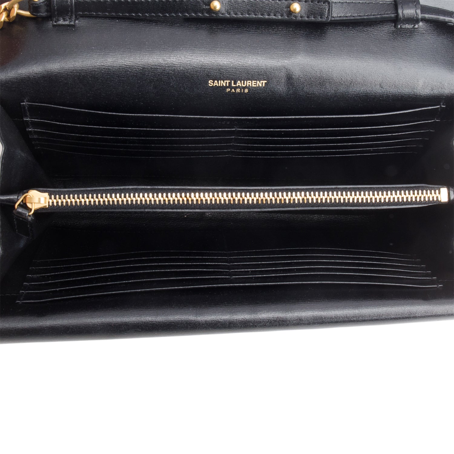 Saint Laurent Black Sulpice Leather Chain Wallet w/ Box
