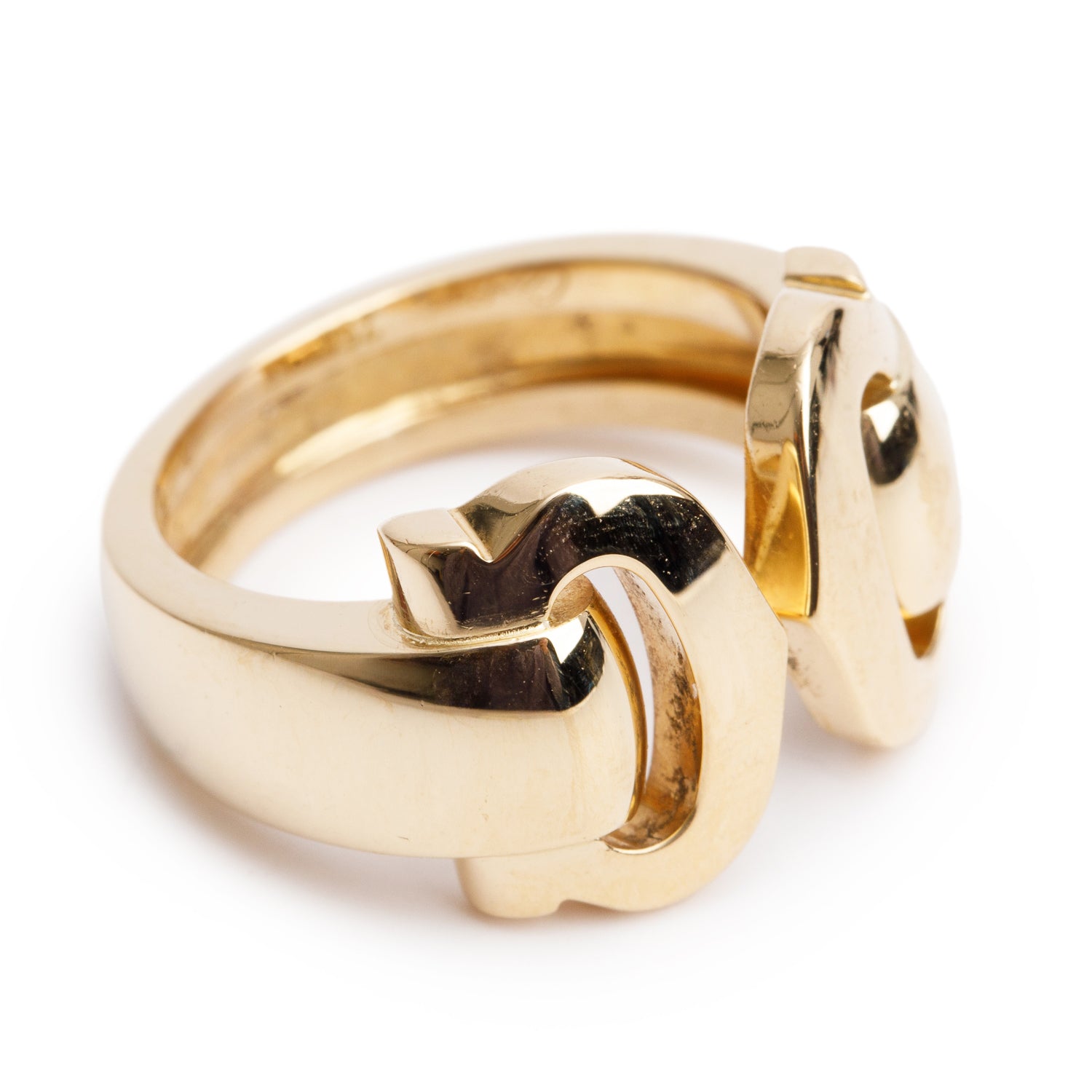 Cartier 18k Yellow Gold Double C Decor Ring, Size 52 6.75
