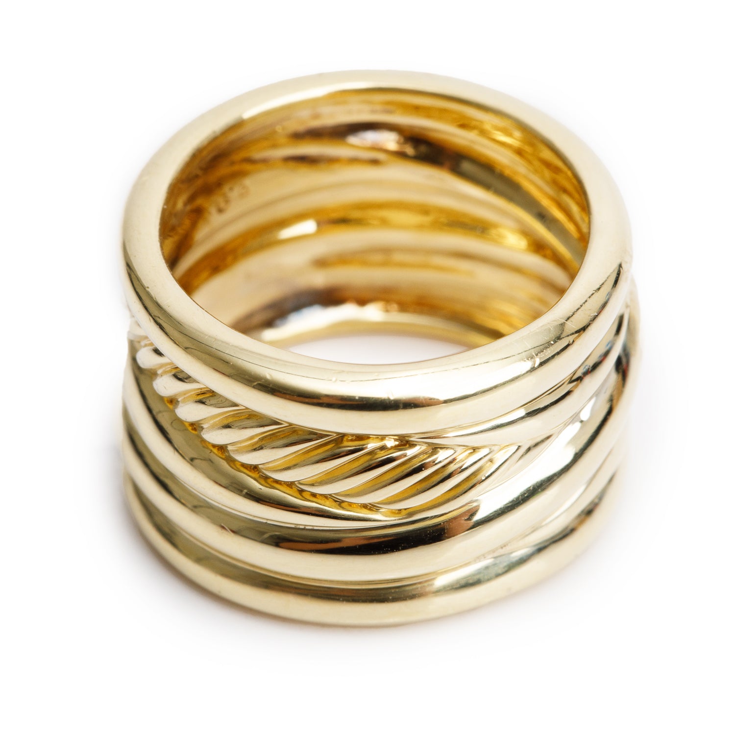 David Yurman 18k Yellow Gold Crossover Cable Wide Band Ring, Size 6.5