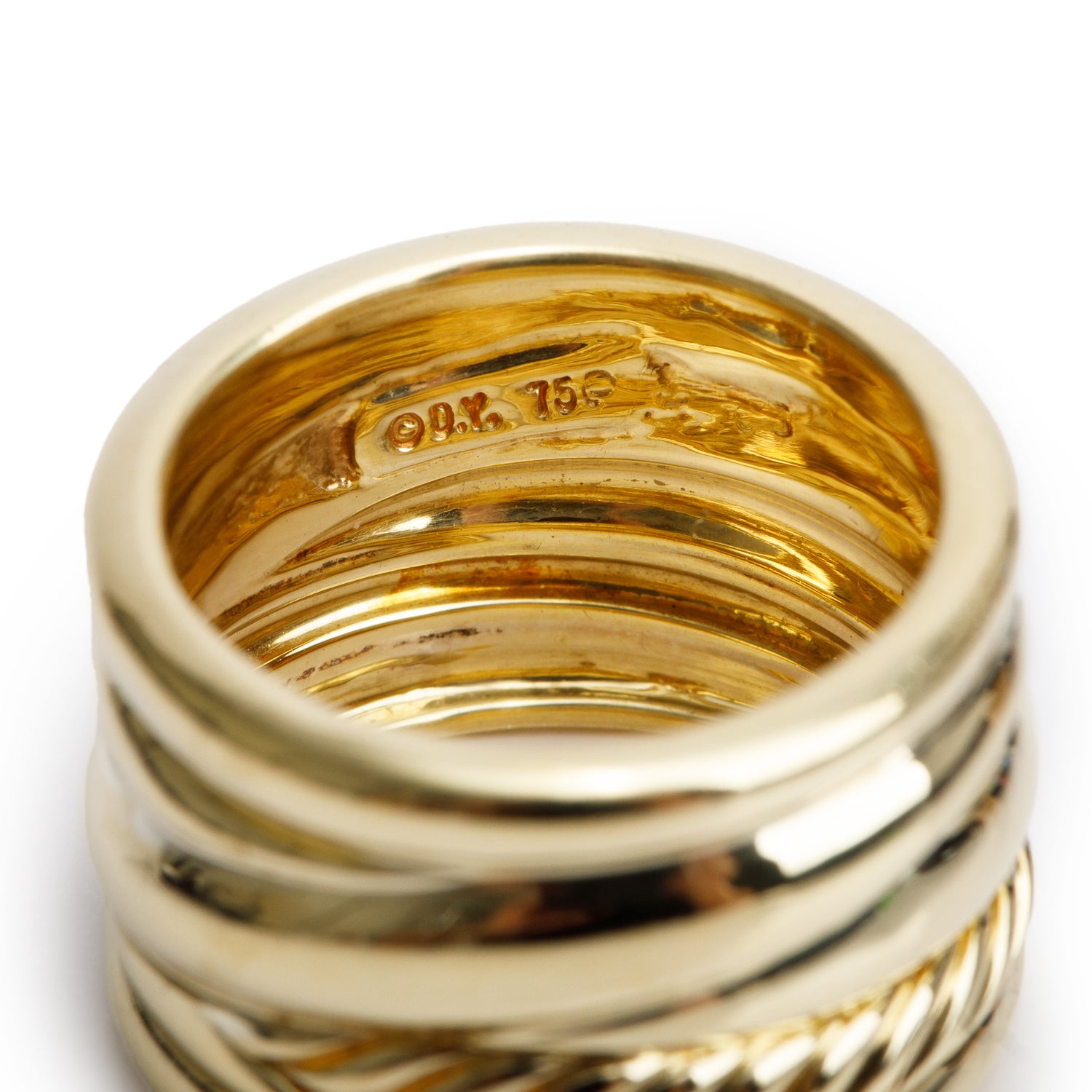 David Yurman 18k Yellow Gold Crossover Cable Wide Band Ring, Size 6.5