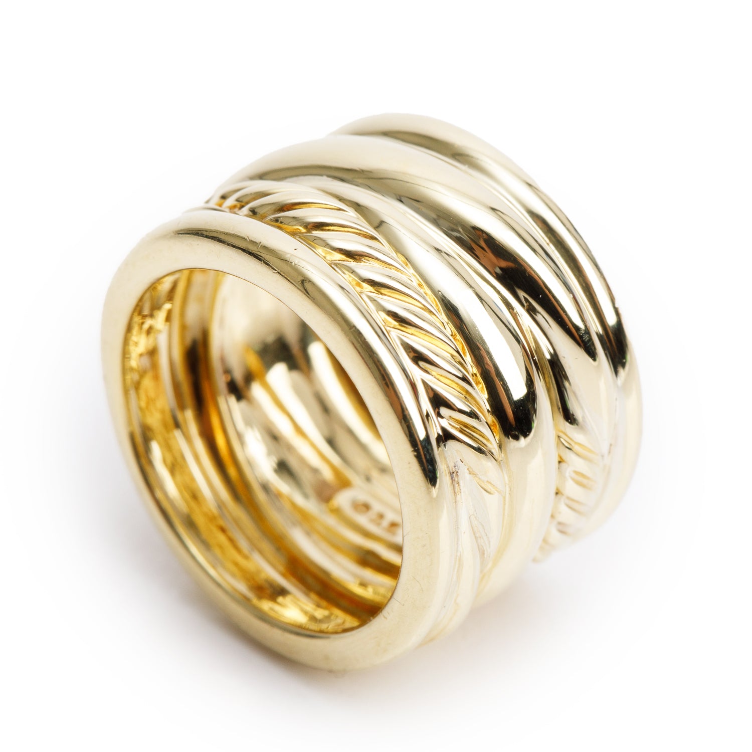 David Yurman 18k Yellow Gold Crossover Cable Wide Band Ring, Size 6.5