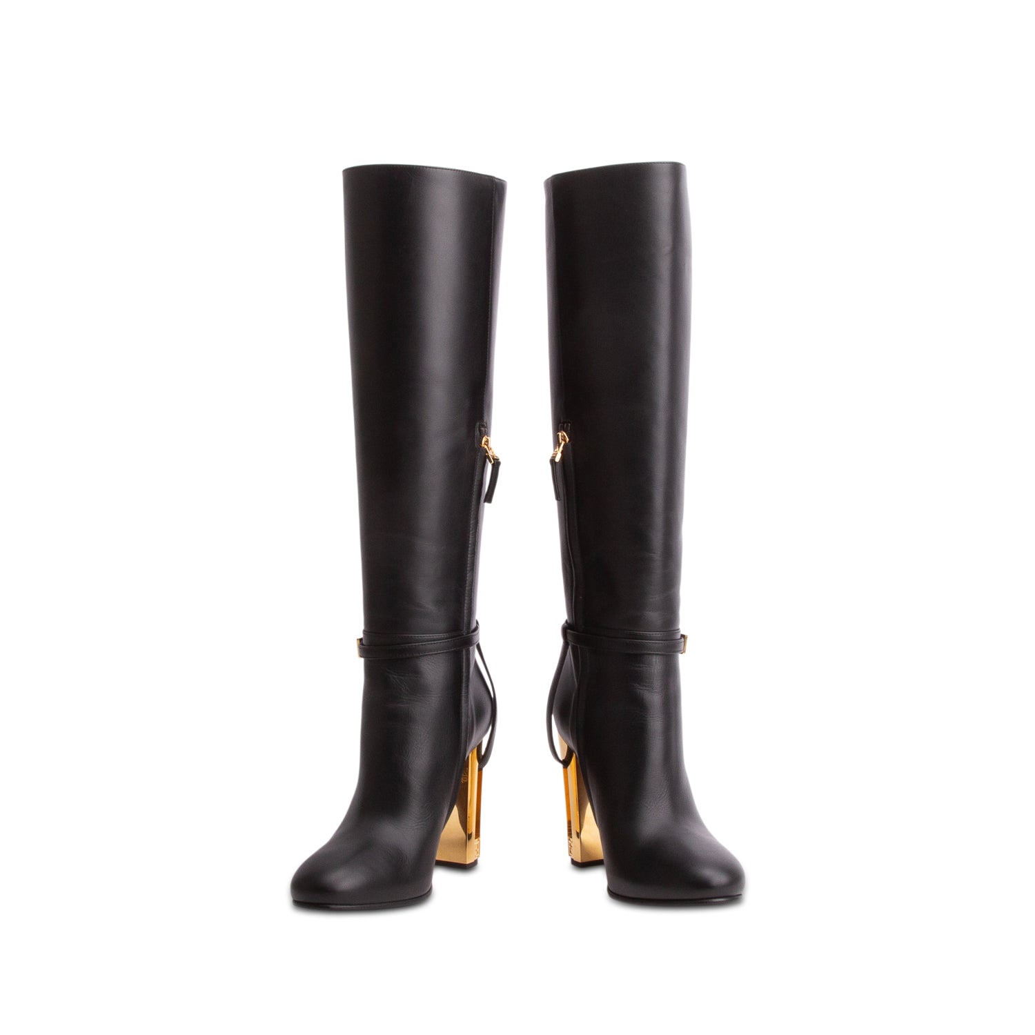 Fendi Black Vitello Leather Delfina Knee High Boots 105, Women's Size 38 w/ Box