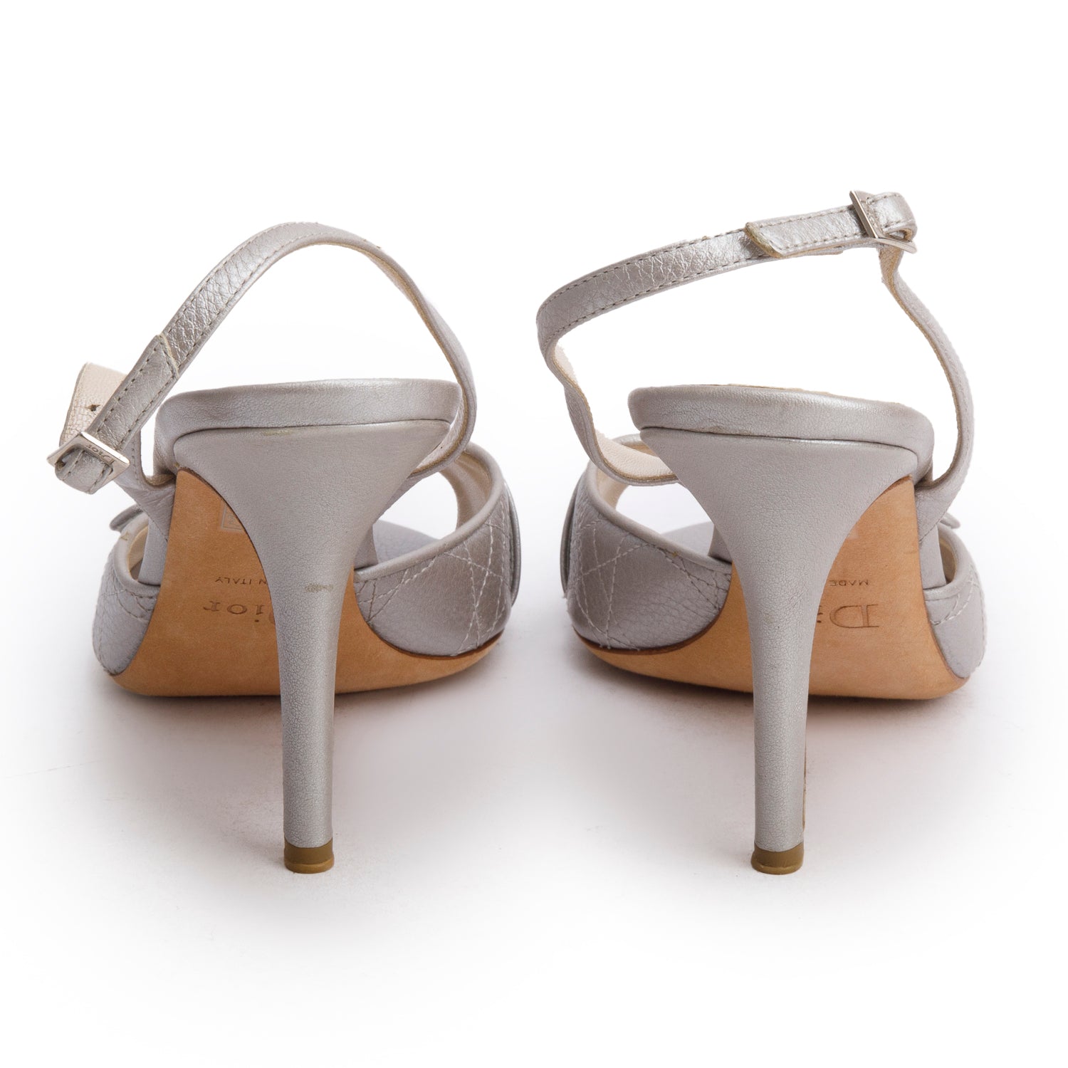 Christian Dior Silver Calfskin Cannage Slingback Sandals, Women's Size 41 w/ Box