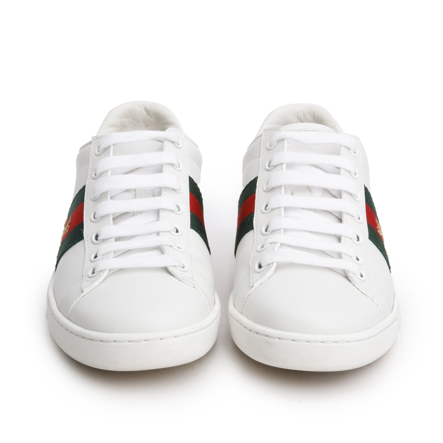 Gucci White Leather Embroidered Web Bee Ace Sneakers, Women's Size 36 w/ Box