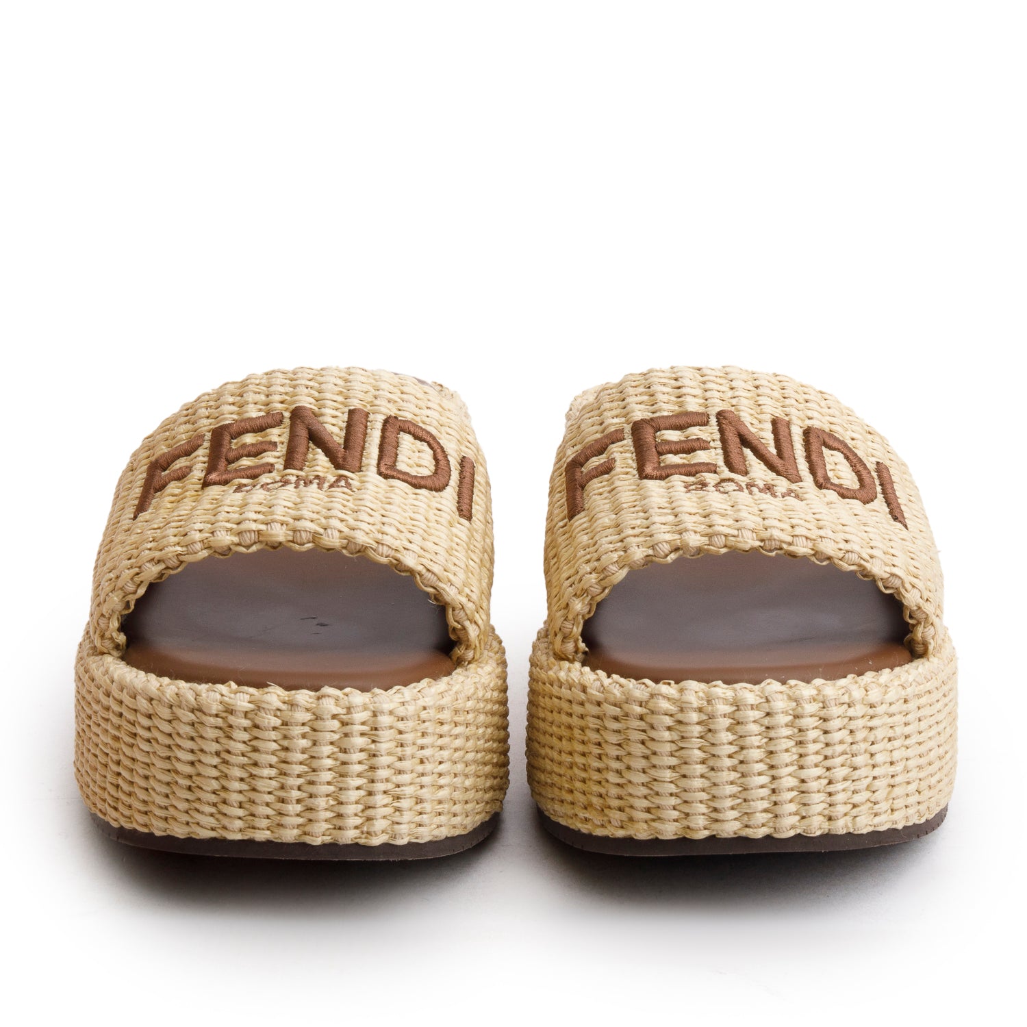 Fendi Beige Raffia Logo Platform Espadrilles, Women's Size 37 w/ Box