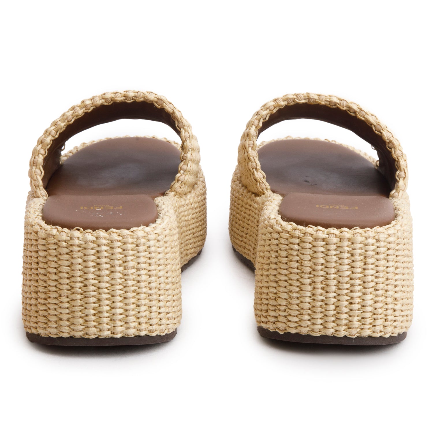 Fendi Beige Raffia Logo Platform Espadrilles, Women's Size 37 w/ Box