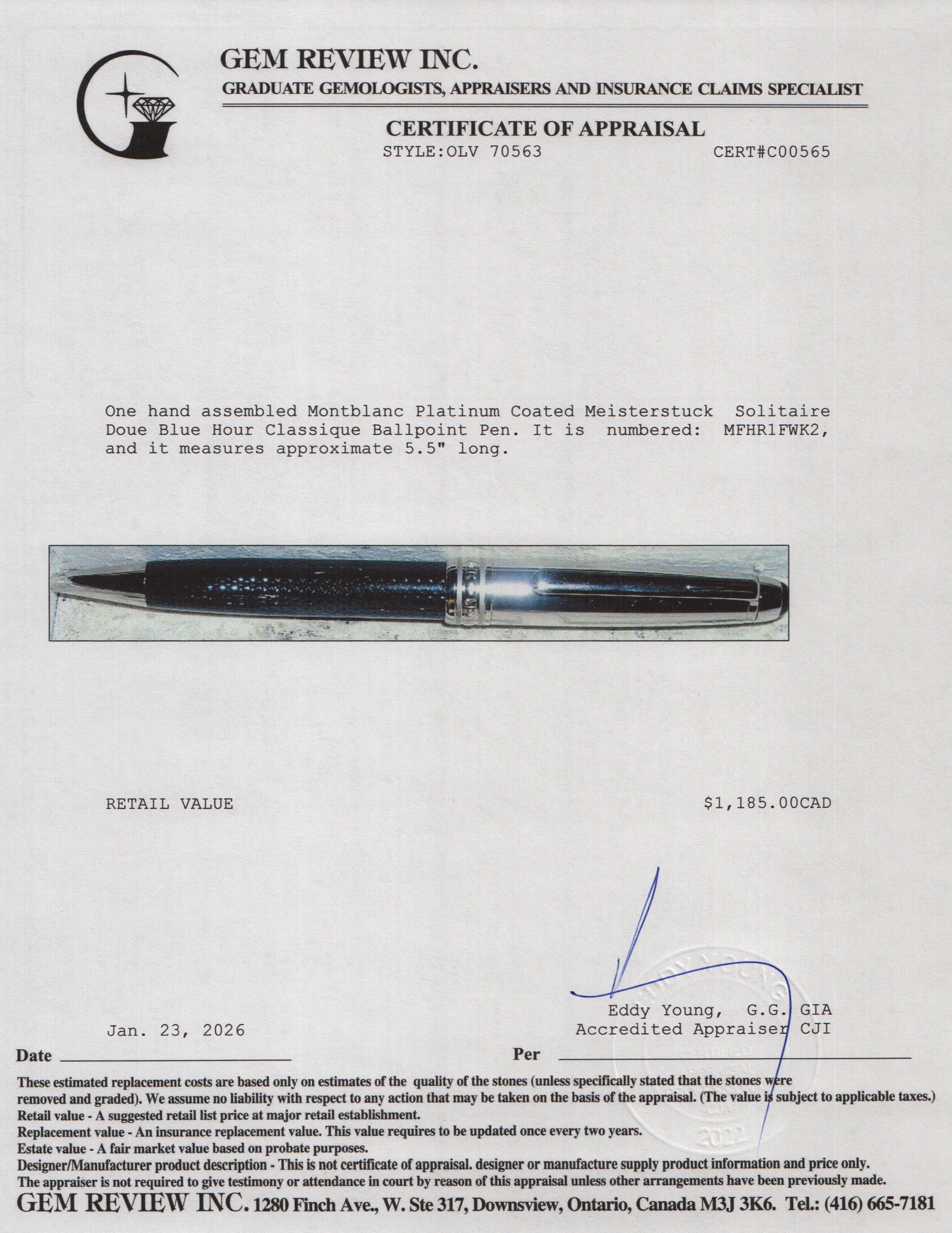 Montblanc Platinum Coated Meisterstuck Solitaire Doue Blue Hour Classique Ballpoint Pen w/ Box