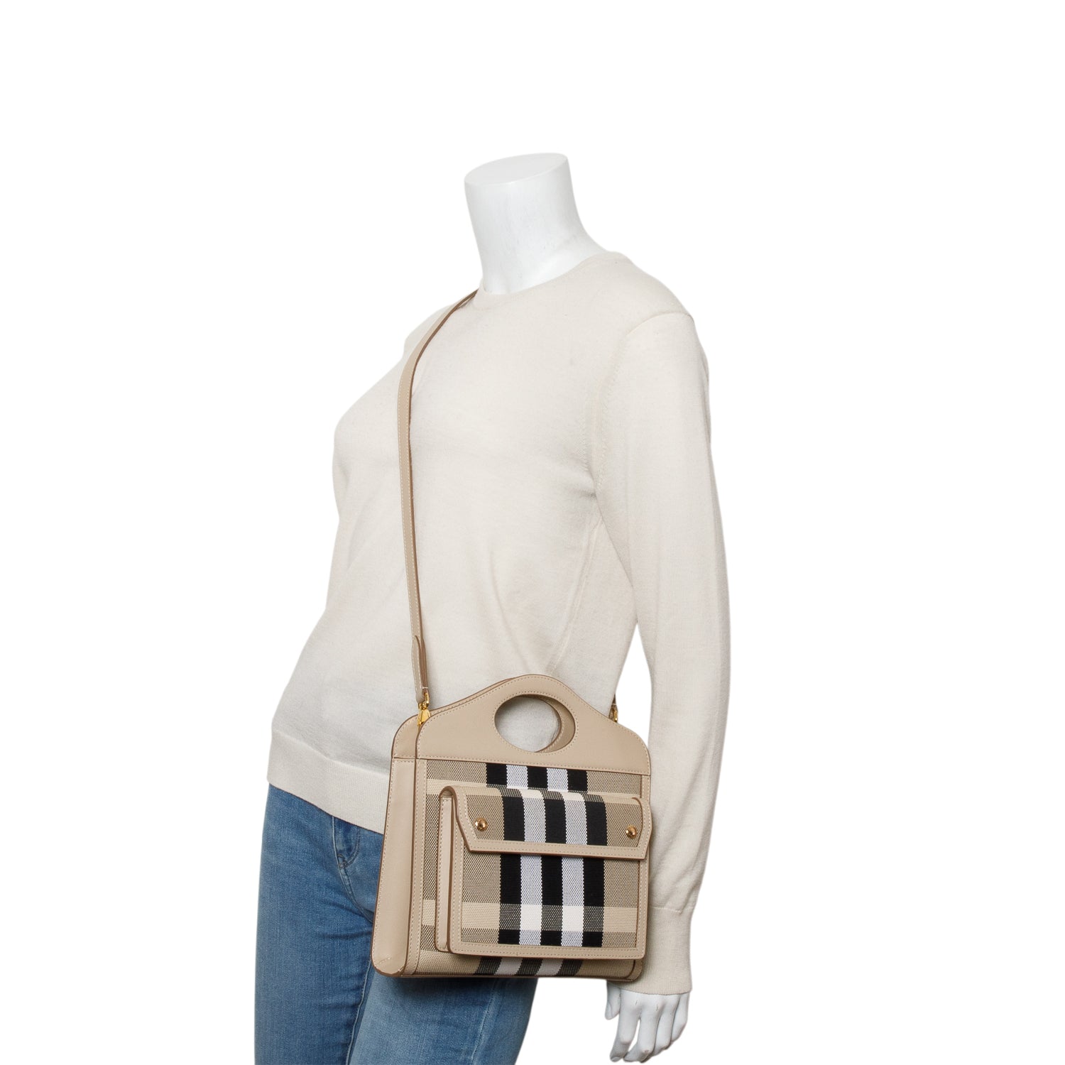 Burberry Beige Check Mini Pocket Bag w/ Box & Strap