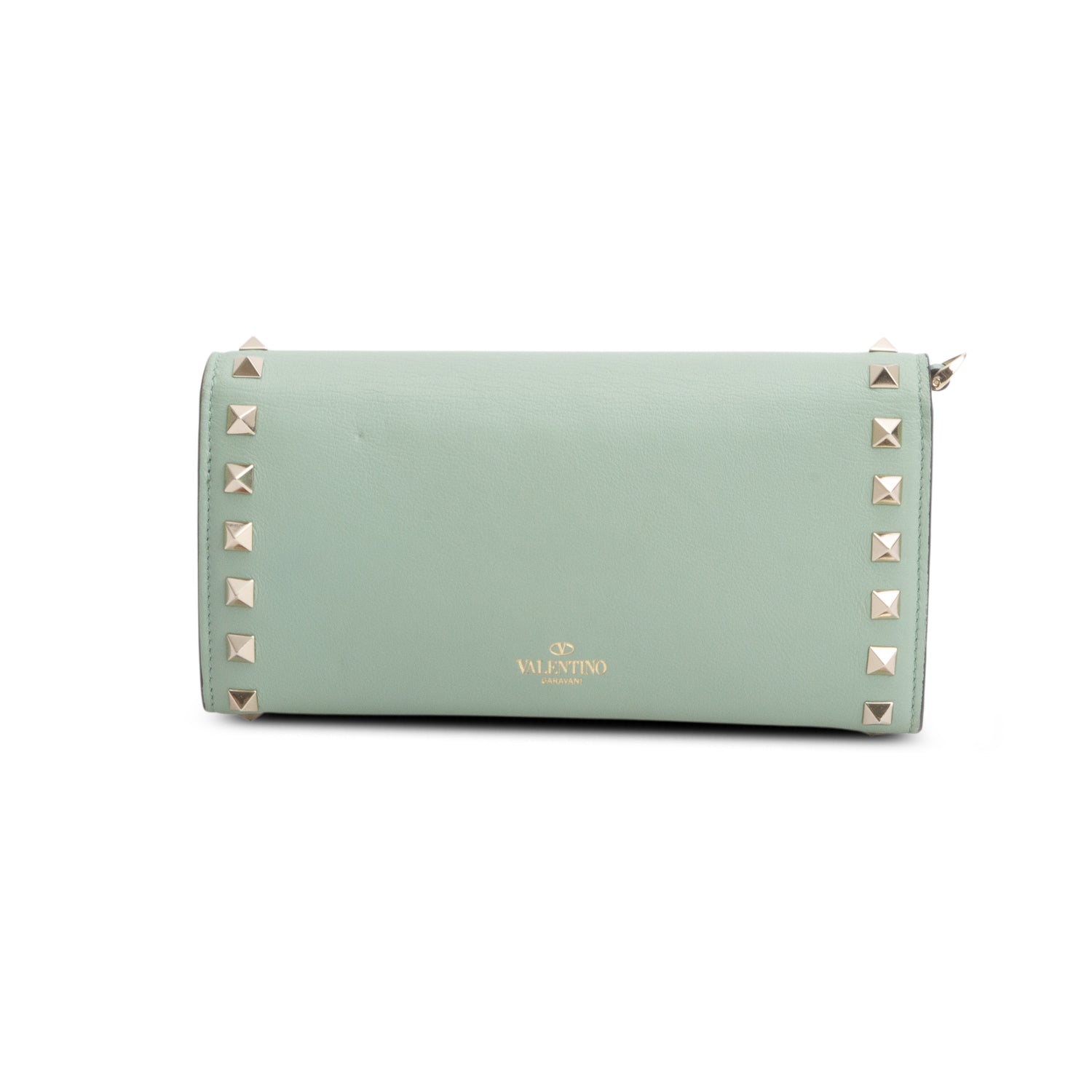 Valentino Green Calfskin Rockstud Wristlet Travel Wallet w/ Box
