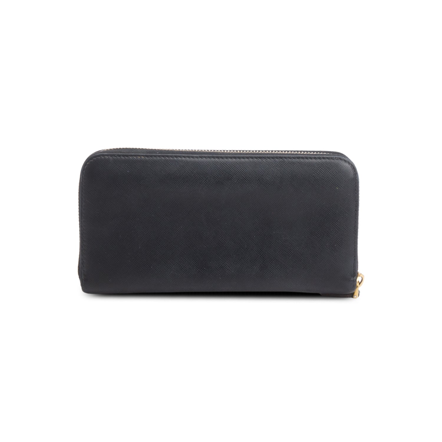Prada Black Saffiano Leather Metal Zip Around Wallet w/ Box
