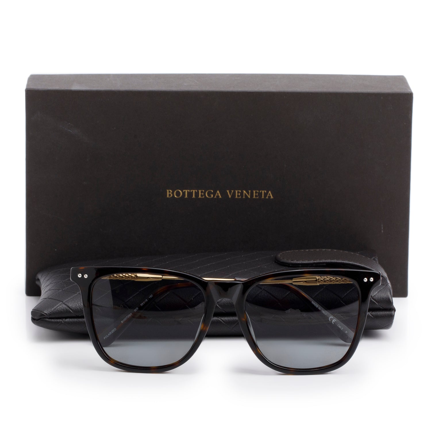 Bottega Veneta BV0072SA Havana Wayfafer Polarized Sunglasses w/ Box & Pouch