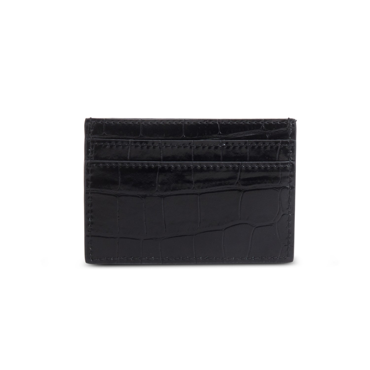 Versace Black Croc Embossed Patent Leather Grega Goddess Card Holder w/ Box