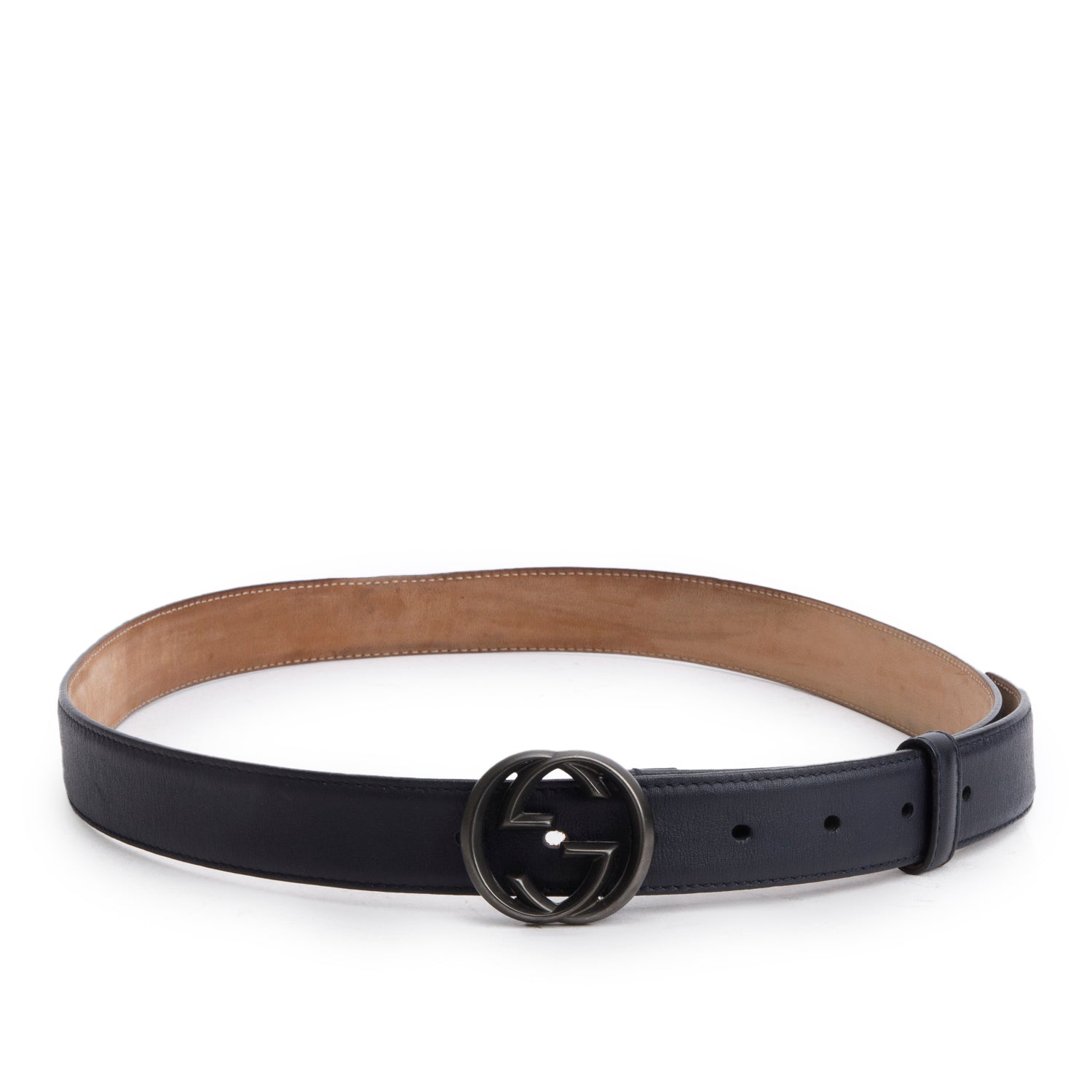 Gucci Navy Calfskin Interlocking G Belt 95 38