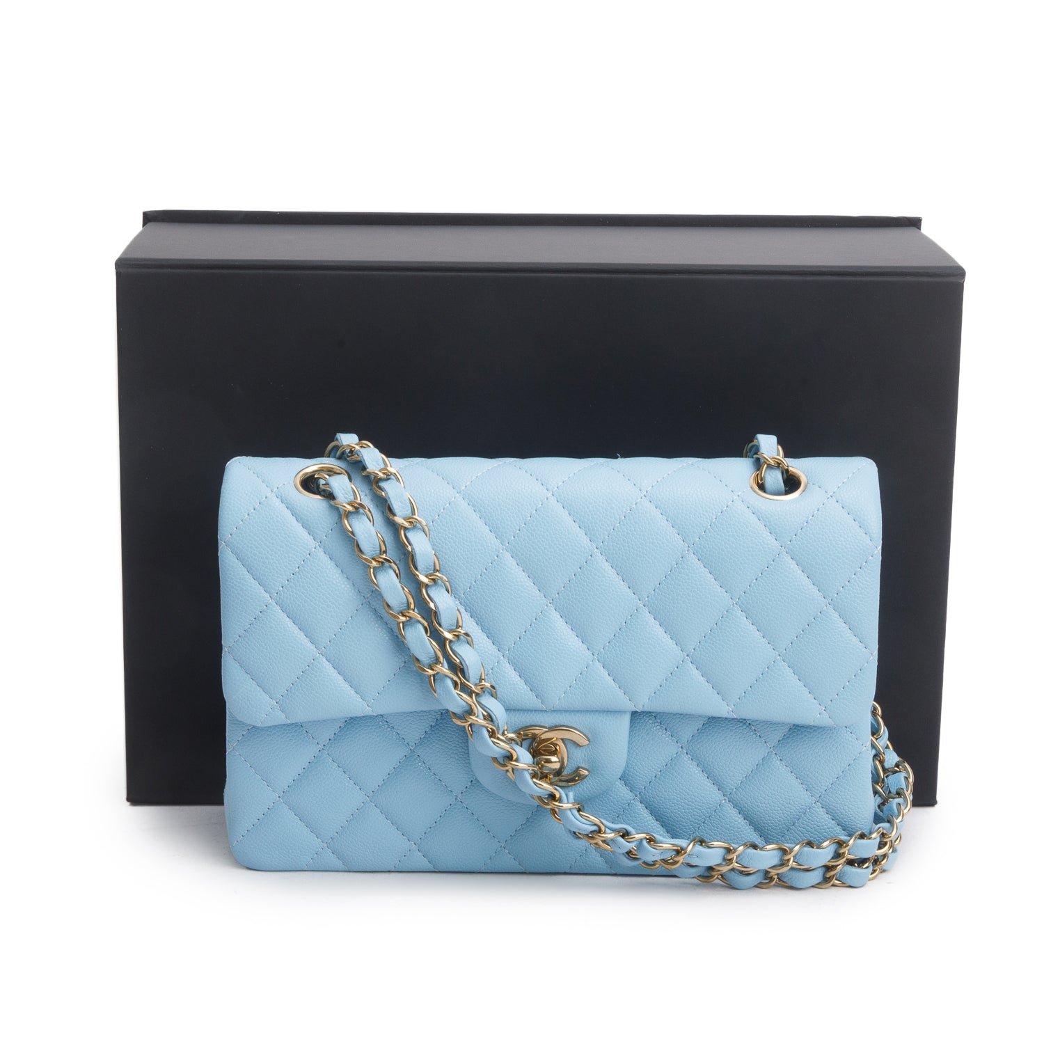 Chanel Blue Caviar Quilted Leather Small Double Flap Bag w/ Box