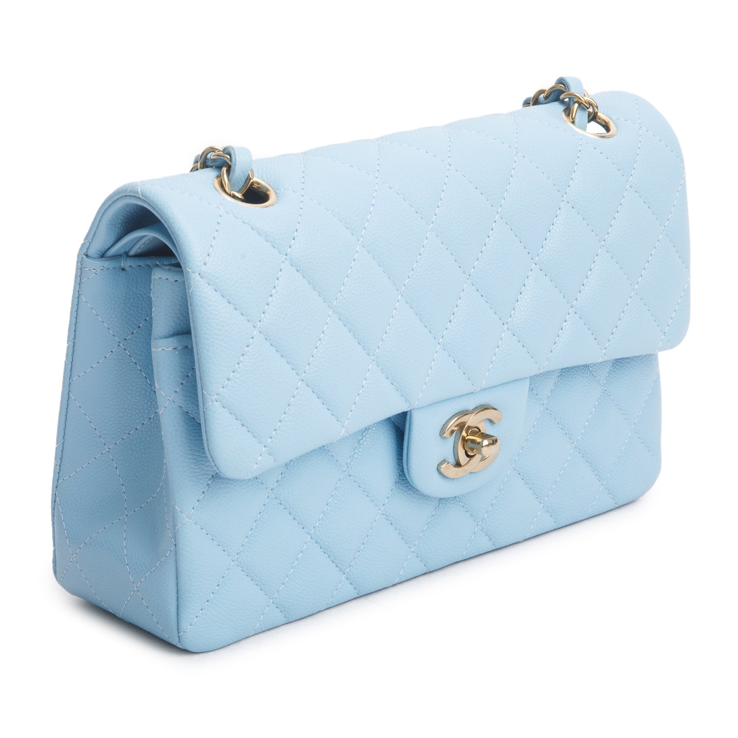 Chanel Blue Caviar Quilted Leather Small Double Flap Bag w/ Box