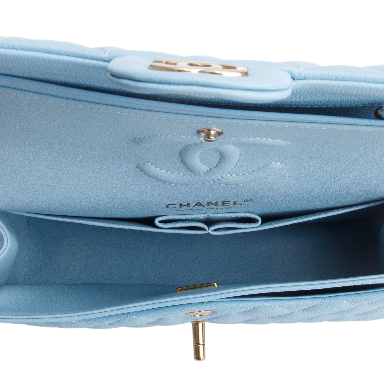 Chanel Blue Caviar Quilted Leather Small Double Flap Bag w/ Box