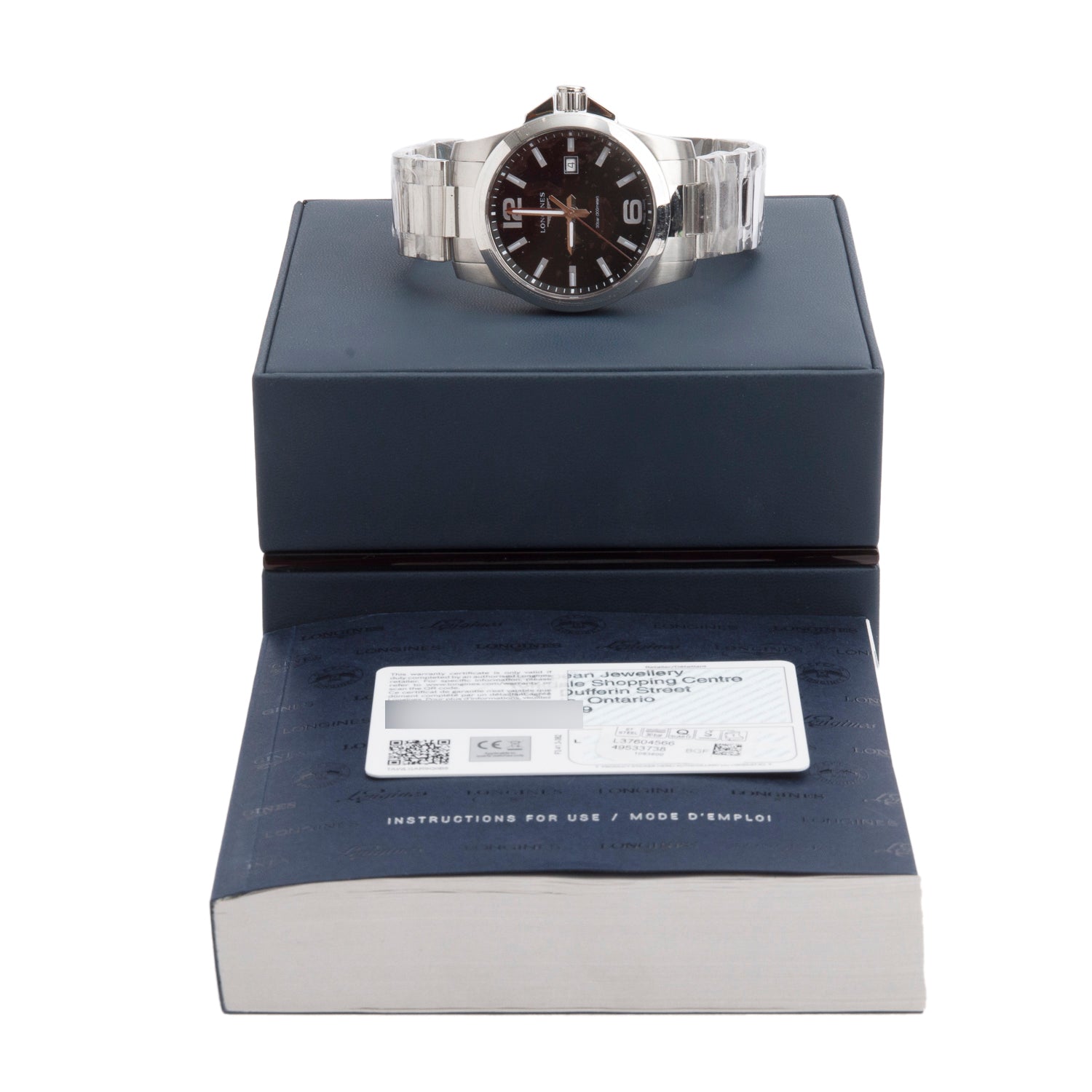 Longines 2021 Stainless Steel Conquest 43 MM Quartz Watch Black Dial w/ Box & Papers