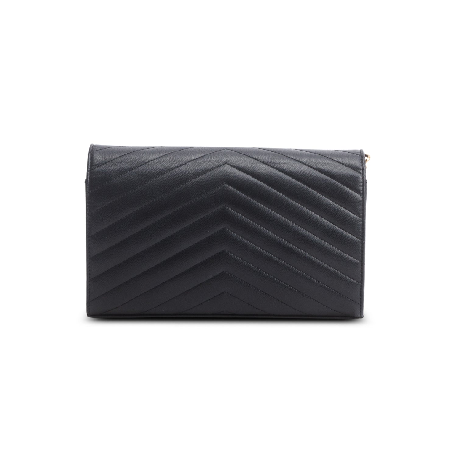 Saint Laurent 2022 Black Grain De Poudre Cassandre Envelope Chain Wallet