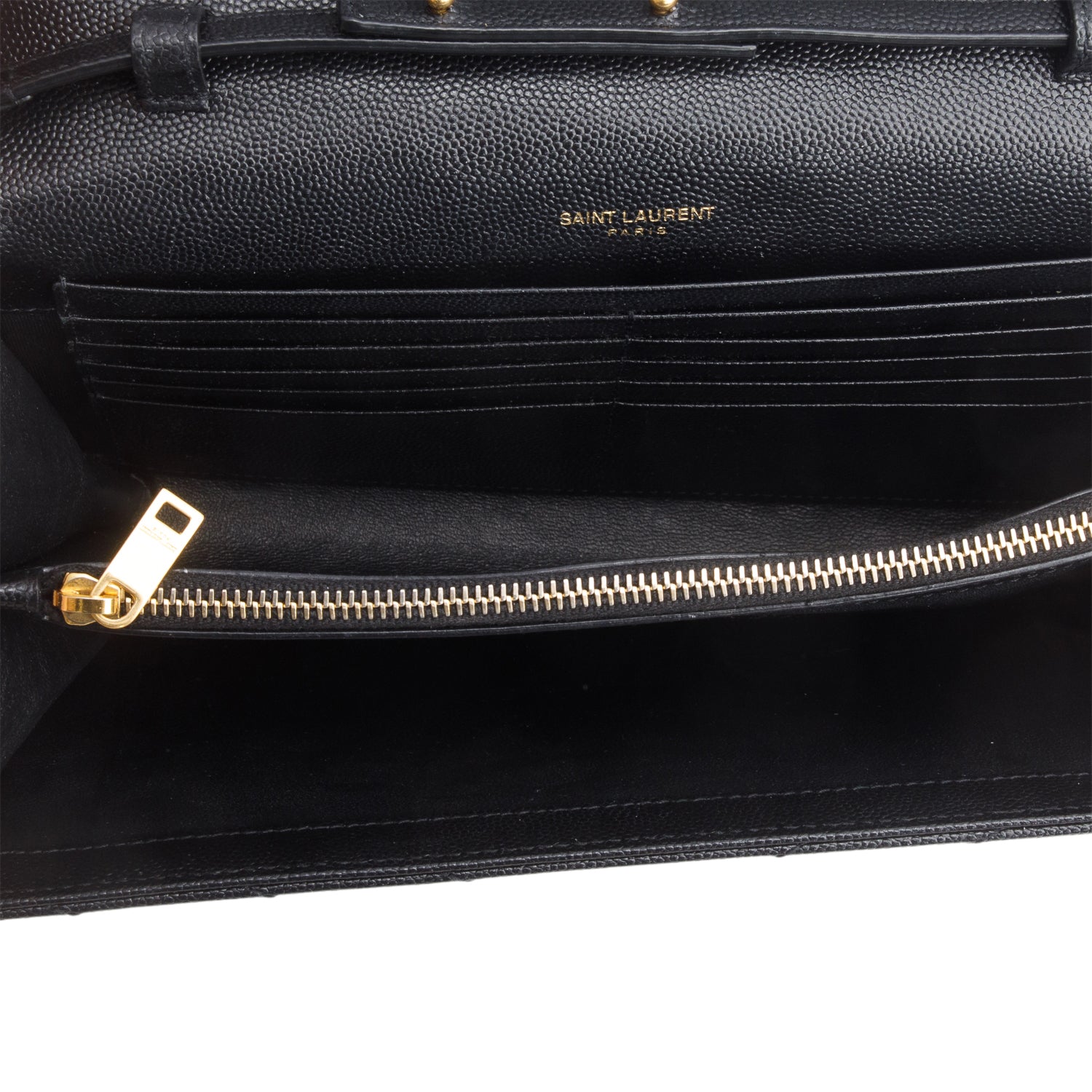 Saint Laurent 2022 Black Grain De Poudre Cassandre Envelope Chain Wallet