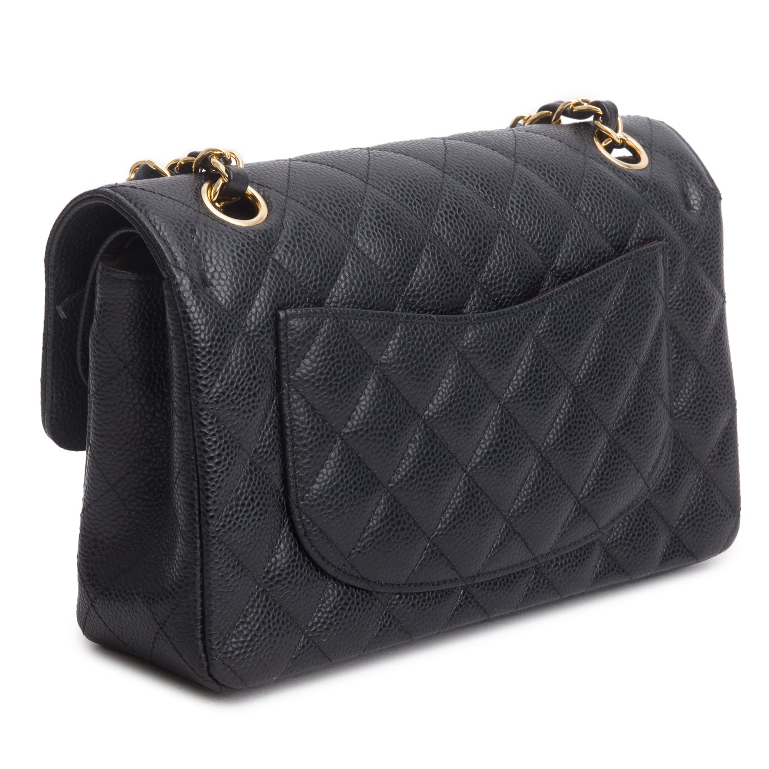 Chanel Black Quilted Caviar Leather Classic Small Double Flap Bag w/ Box & Authenticity Card