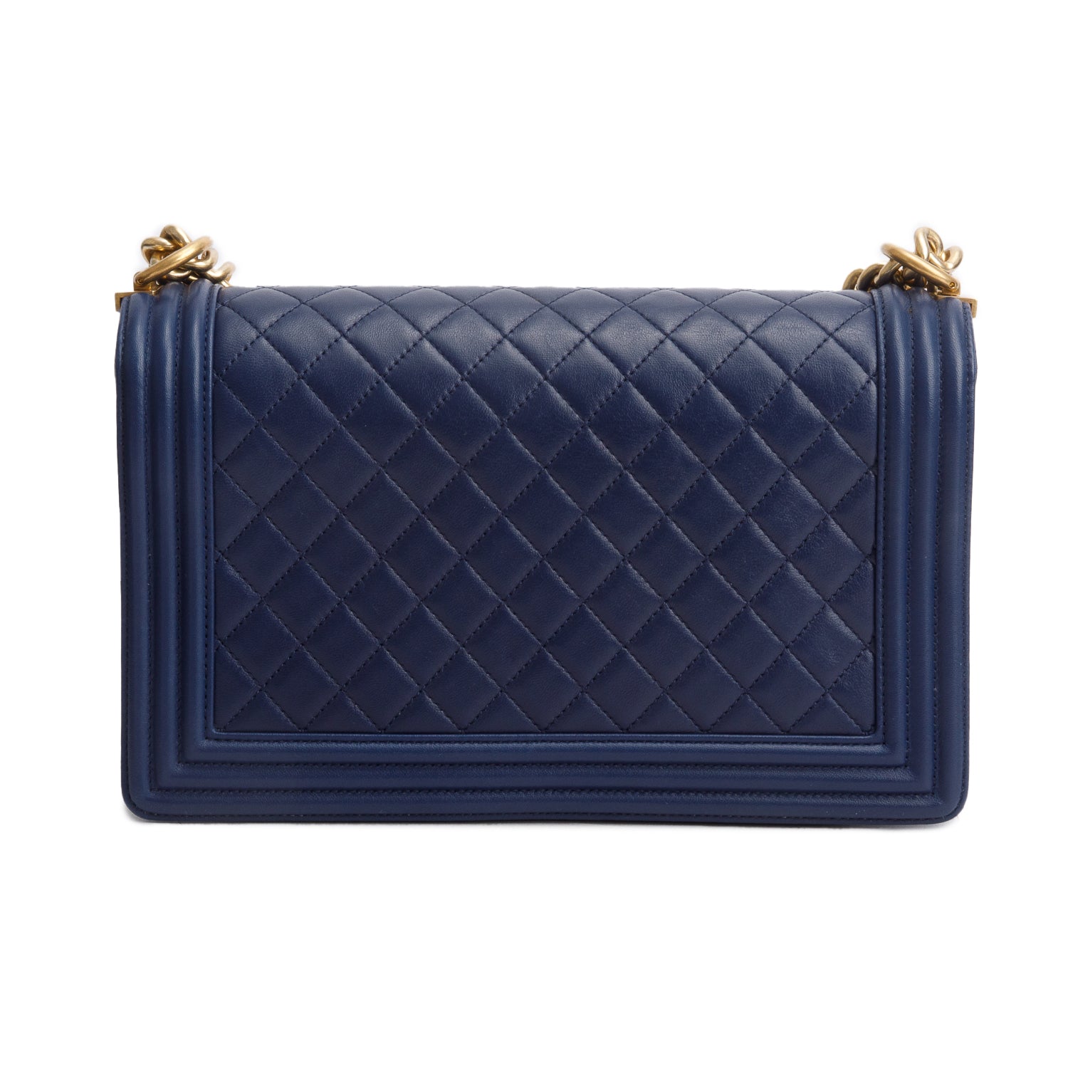 Chanel Blue Calfskin Quilted Leather Large Boy Bag w/ Authenticity Card