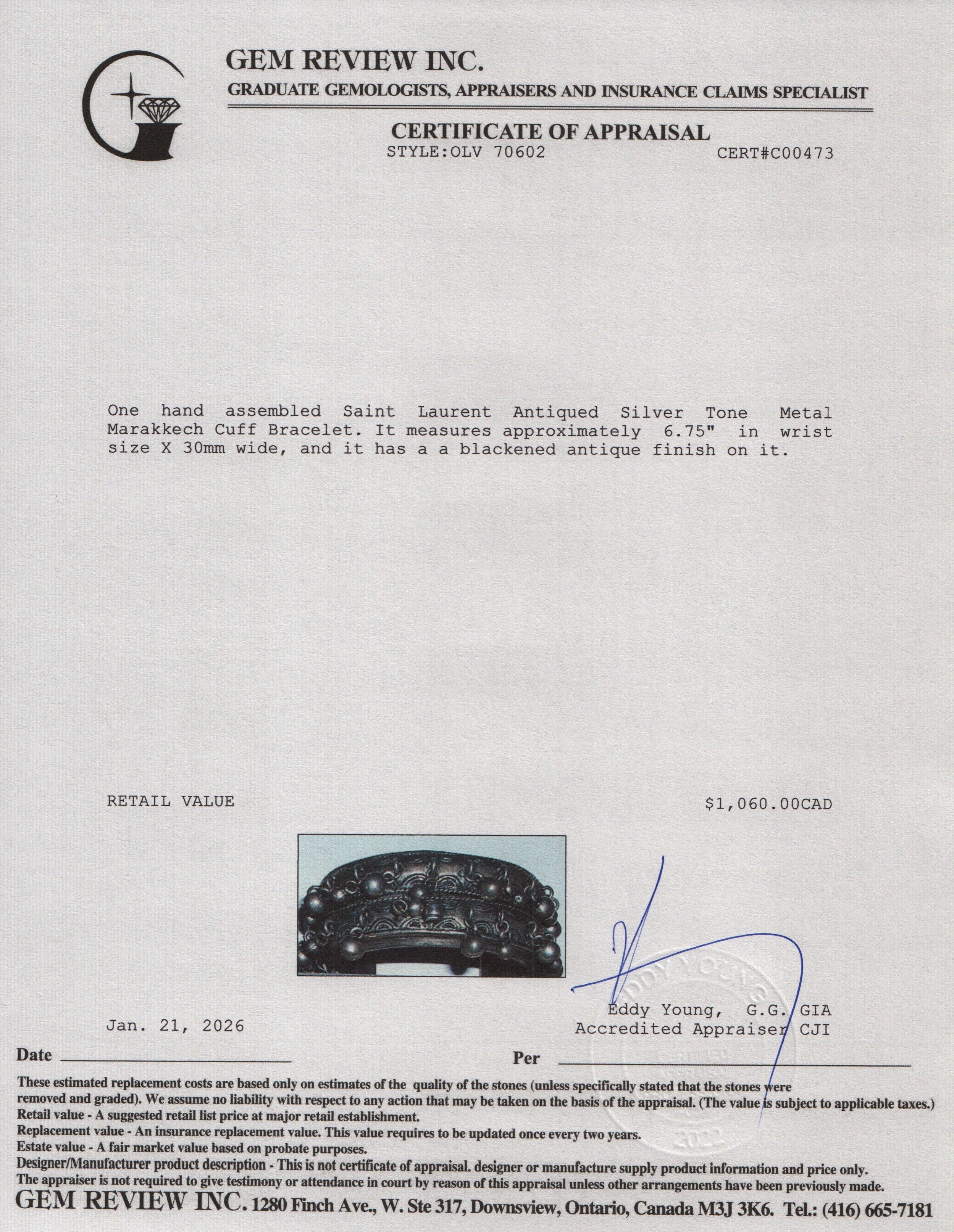 Saint Laurent Antiqued Silver Tone Metal Marakkech Cuff Bracelet