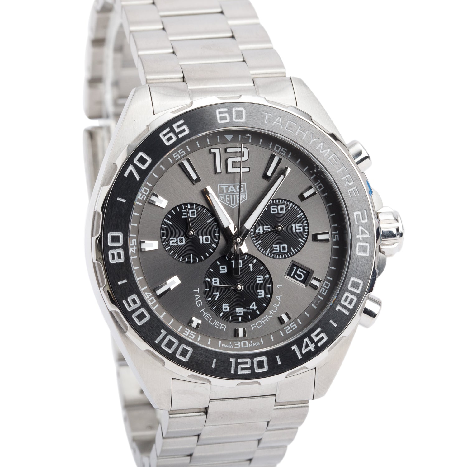 Tag Heuer Stainless Steel Formula 1 43 MM Chronograph Quartz Watch Silver Dial CAZ1011